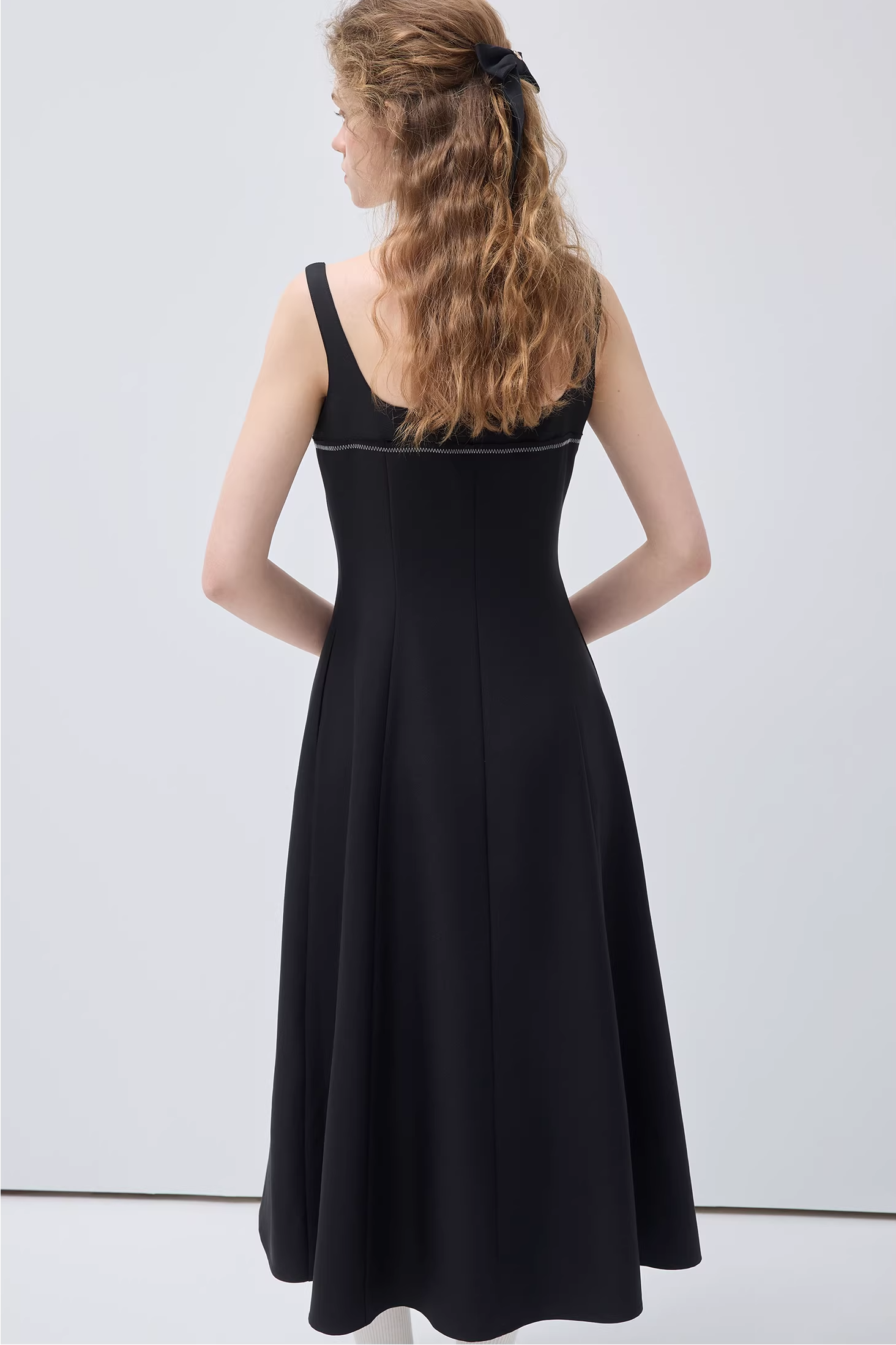 スクエアネックスパゲッティストラップウエストドレスC3535