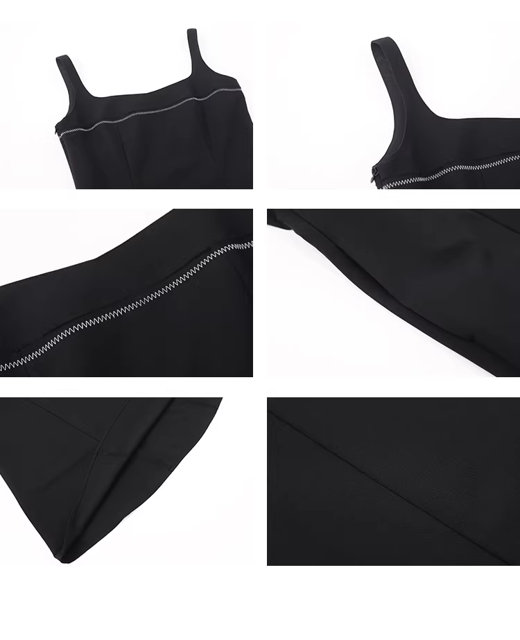 スクエアネックスパゲッティストラップウエストドレスC3535