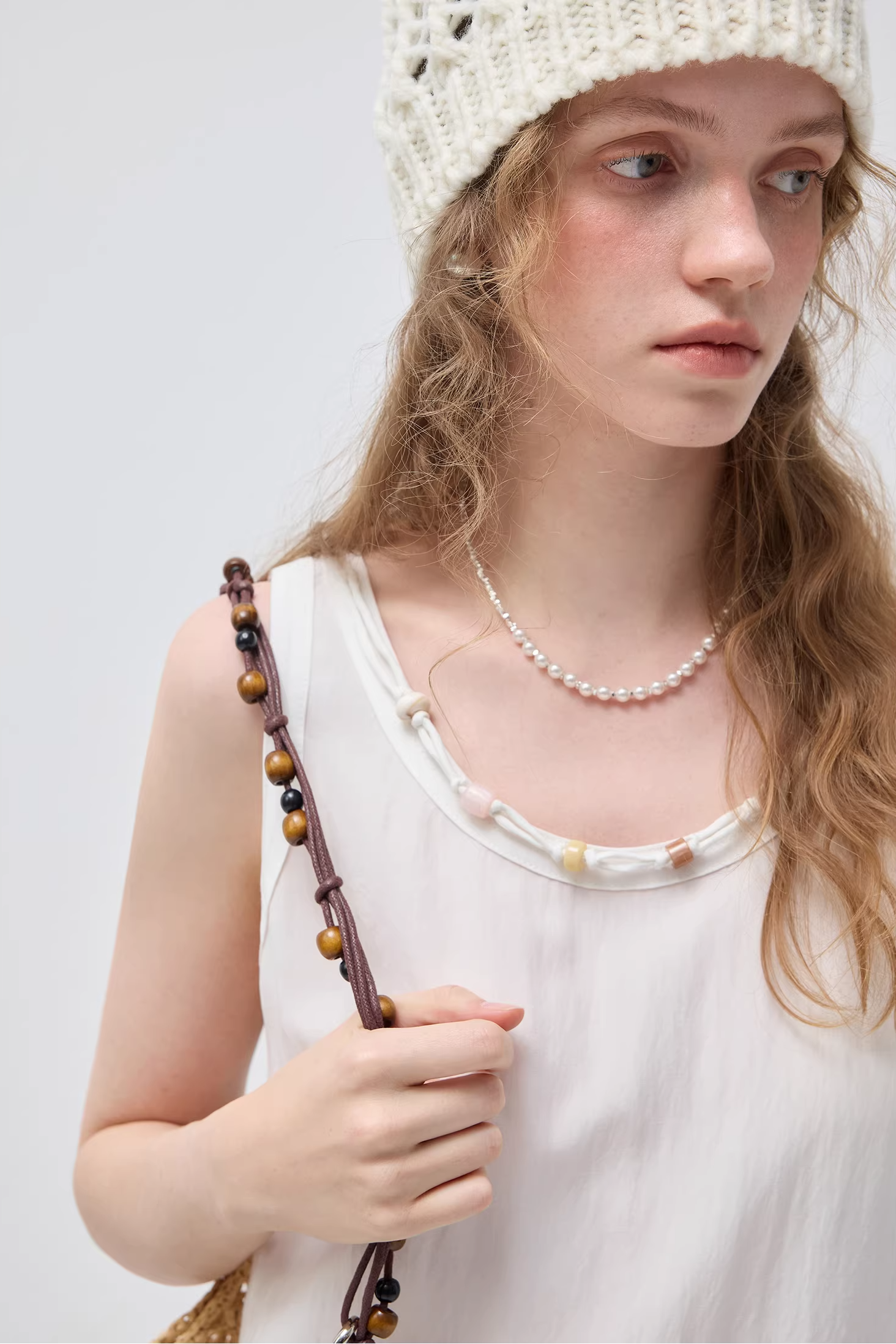 ビーズレースパッチワークベストドレスC3537