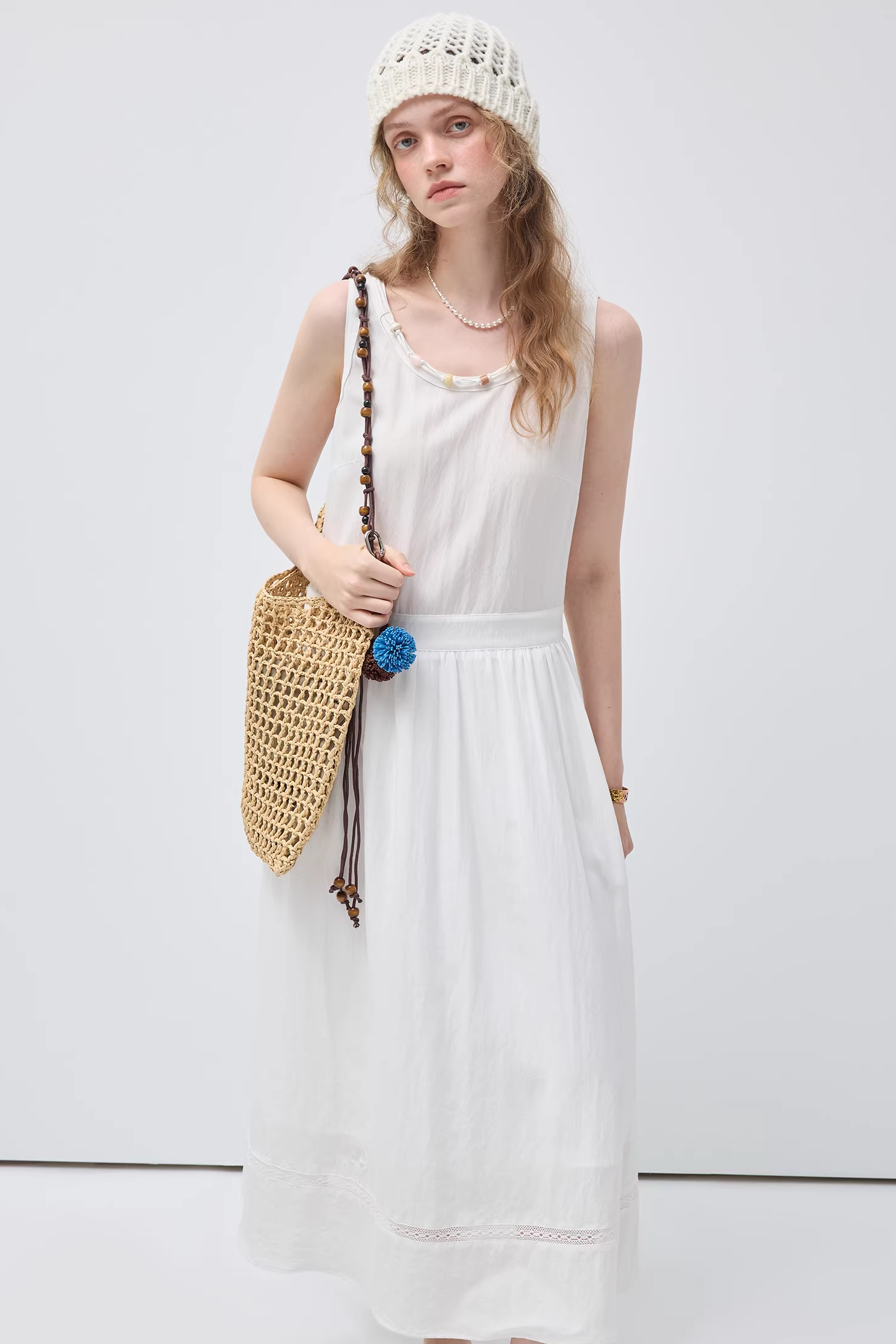 ビーズレースパッチワークベストドレスC3537