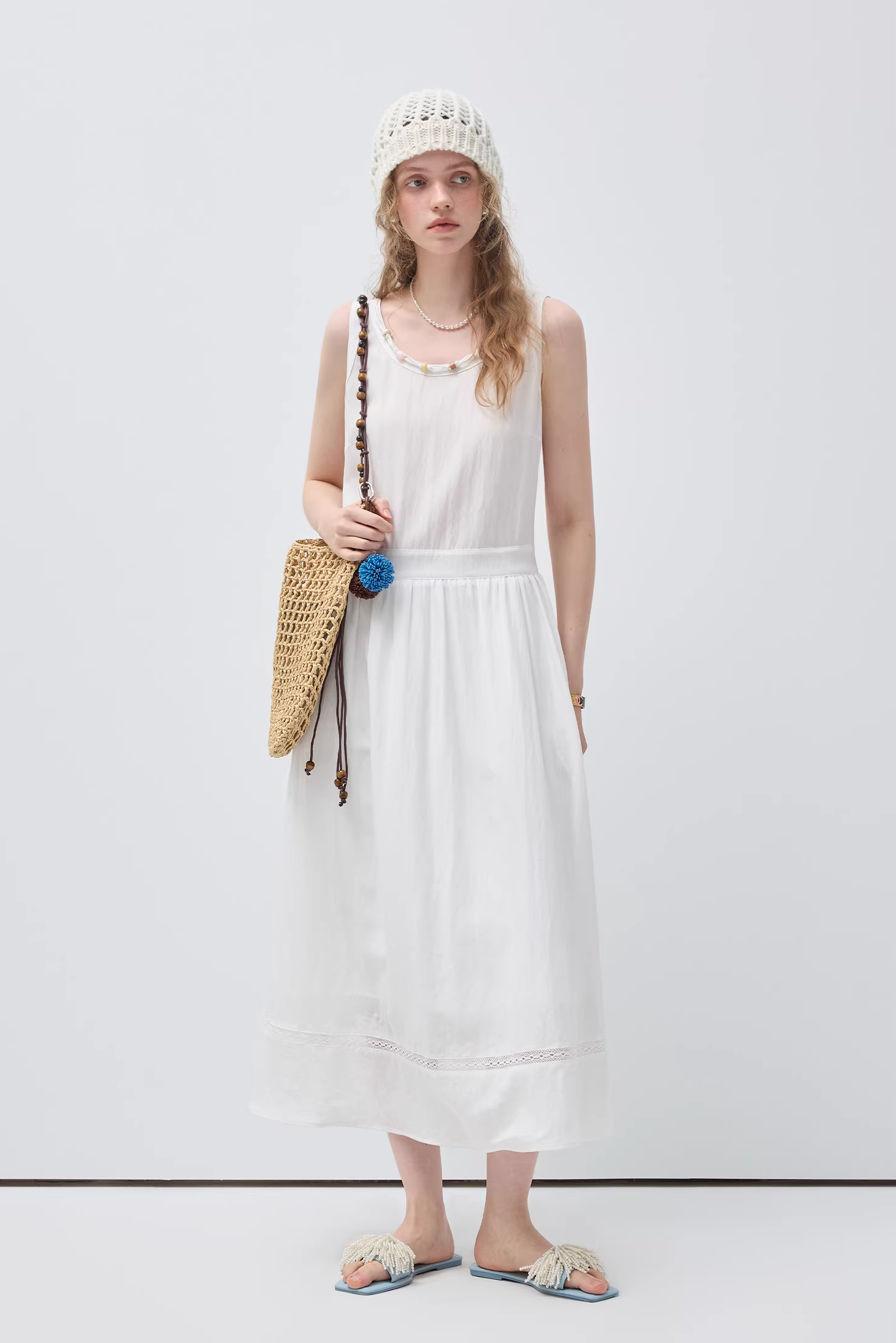 ビーズレースパッチワークベストドレスC3537