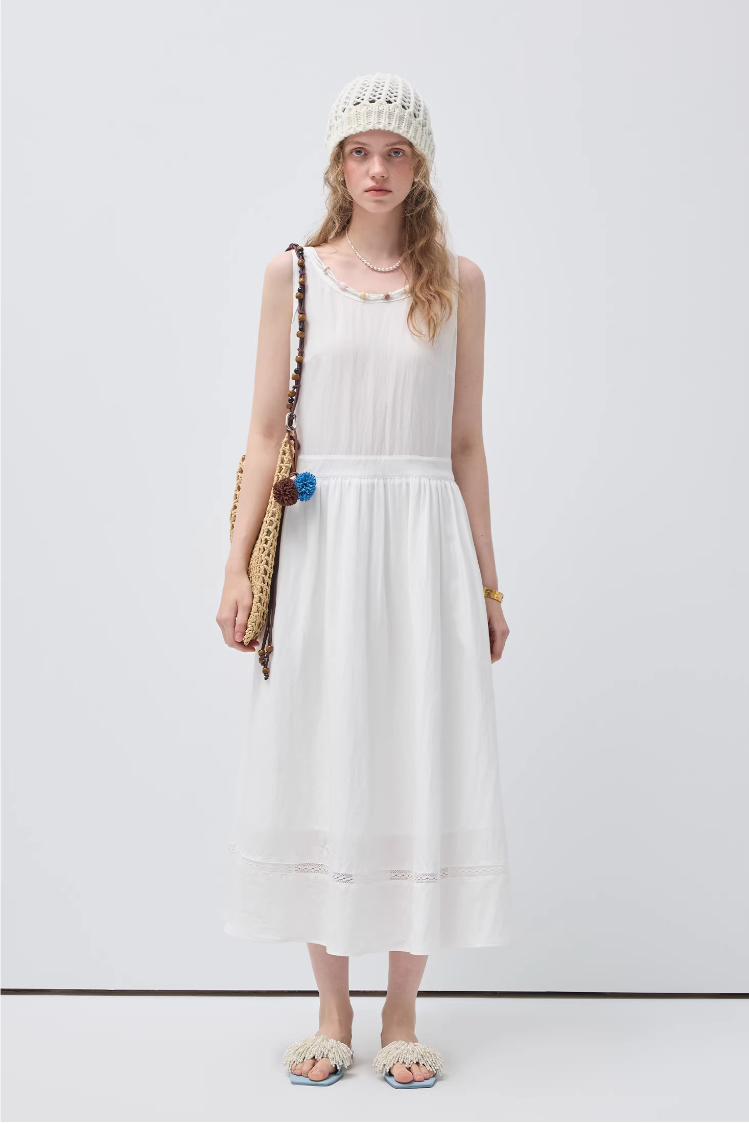 ビーズレースパッチワークベストドレスC3537