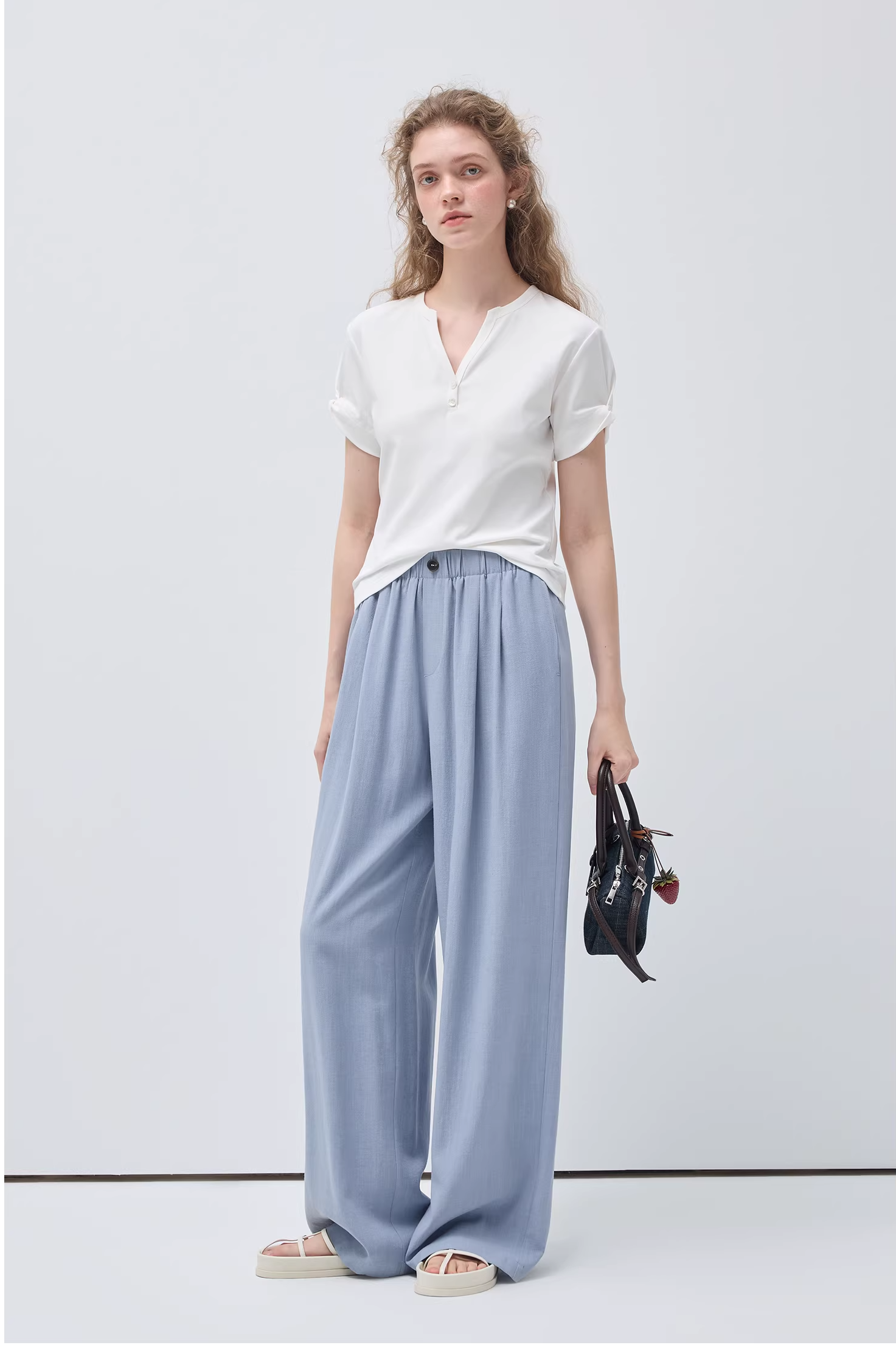 リトルVネックリンクル半袖TシャツC3542