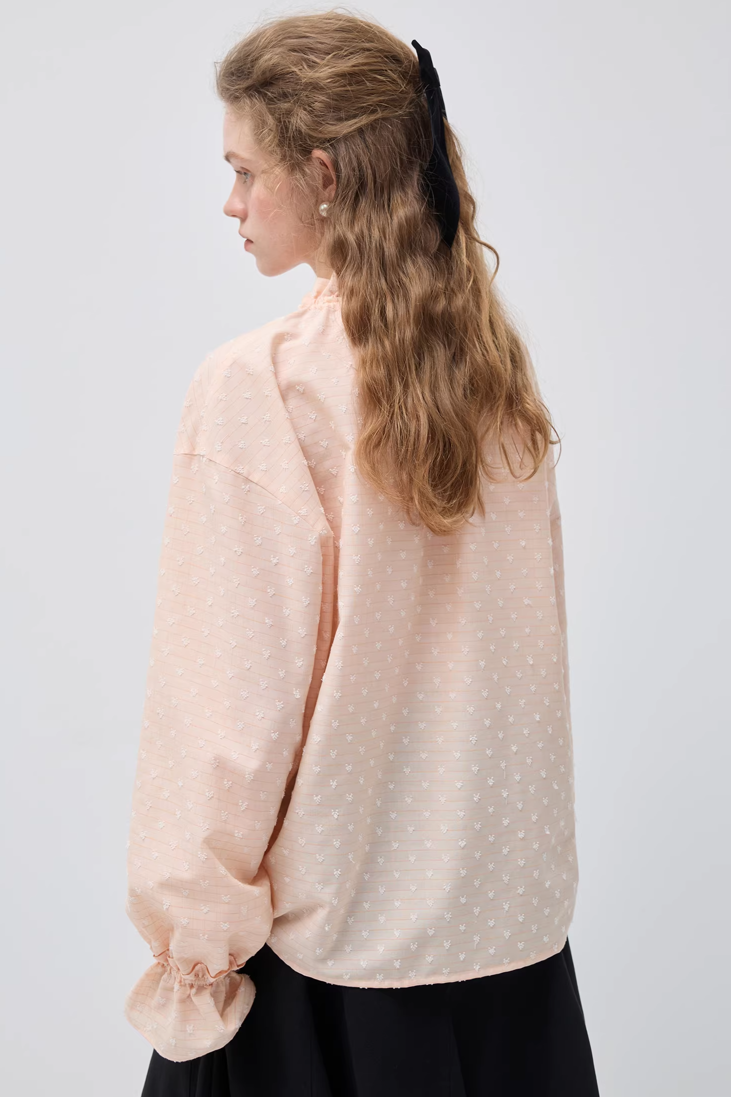 VネックフリルバンディングルーズシャツC3545