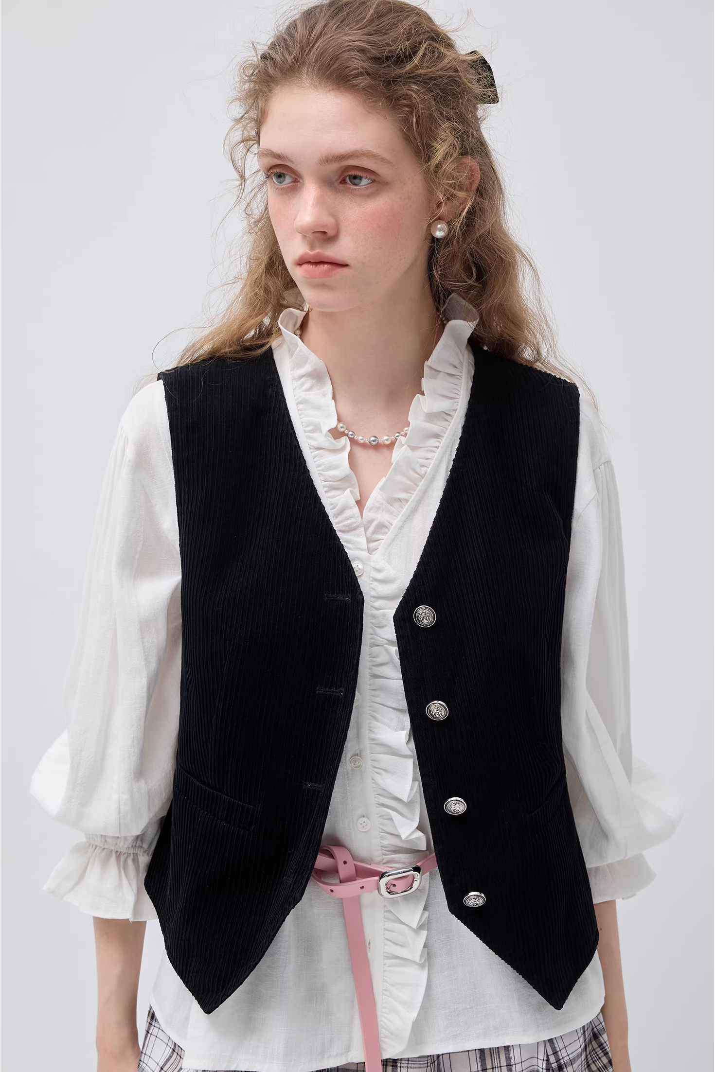 VネックスリムノースリーブベストC3546