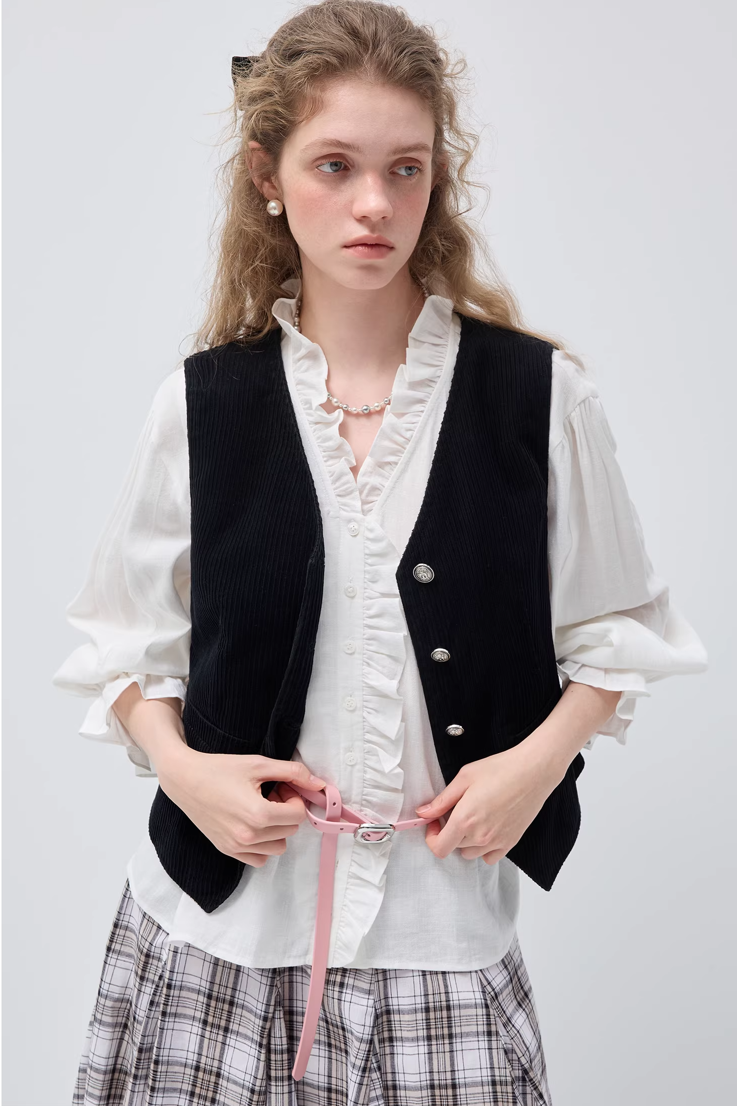 VネックスリムノースリーブベストC3546