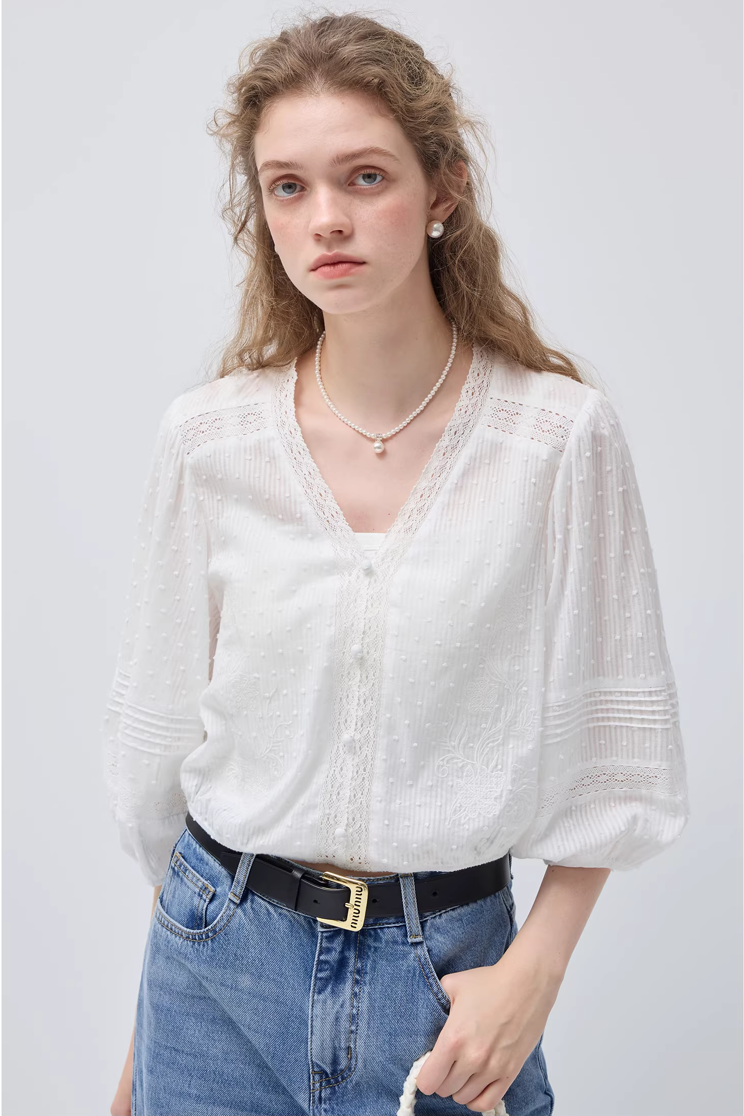 レースパッチワークシャツC3547