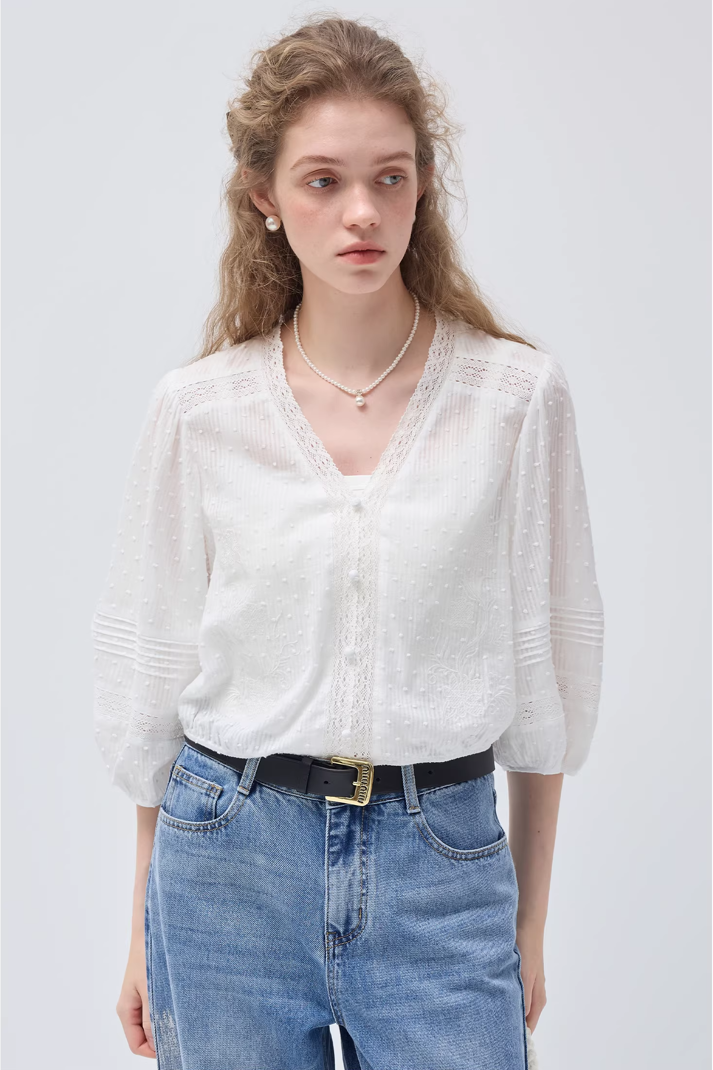 レースパッチワークシャツC3547