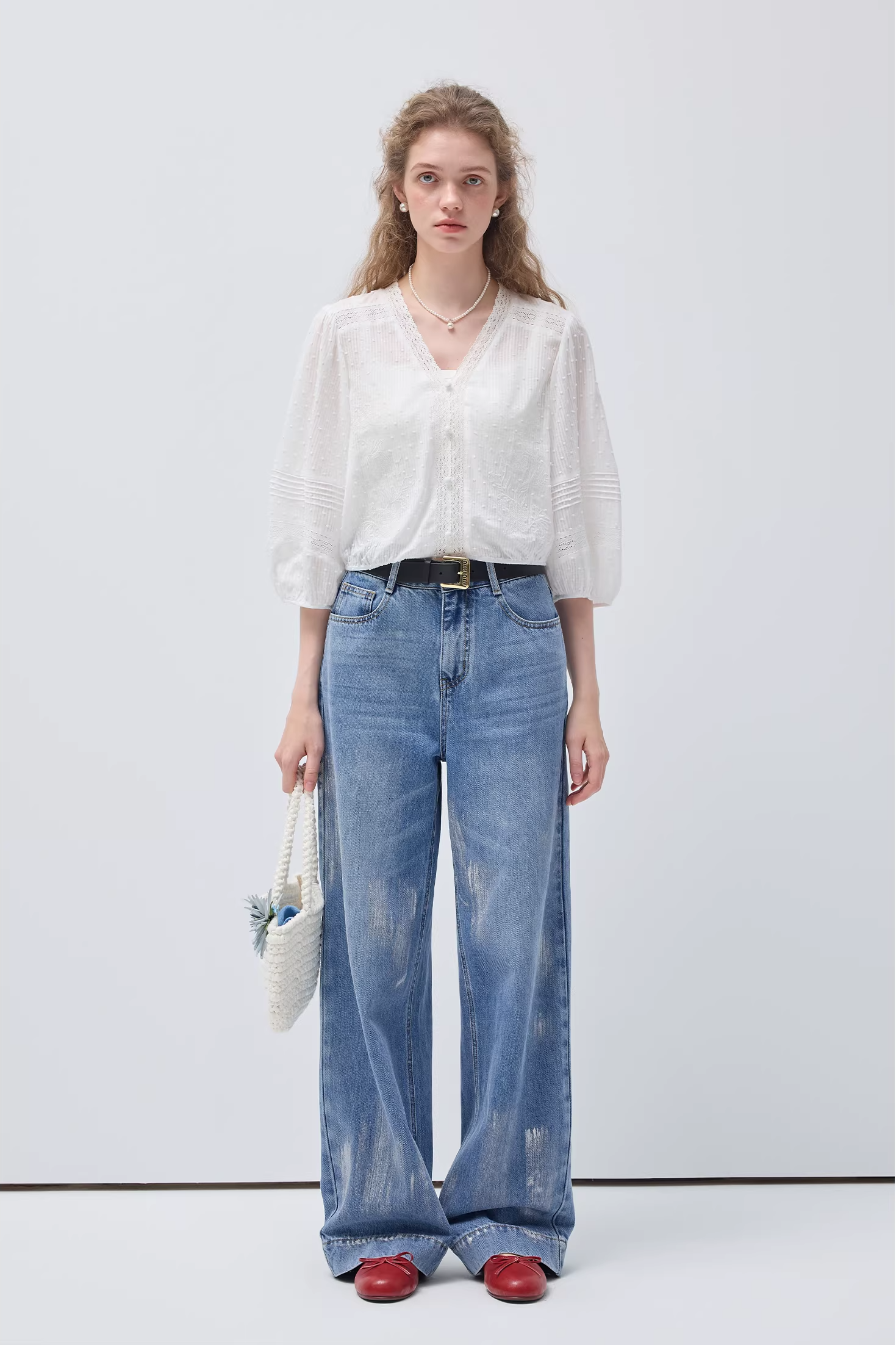 レースパッチワークシャツC3547