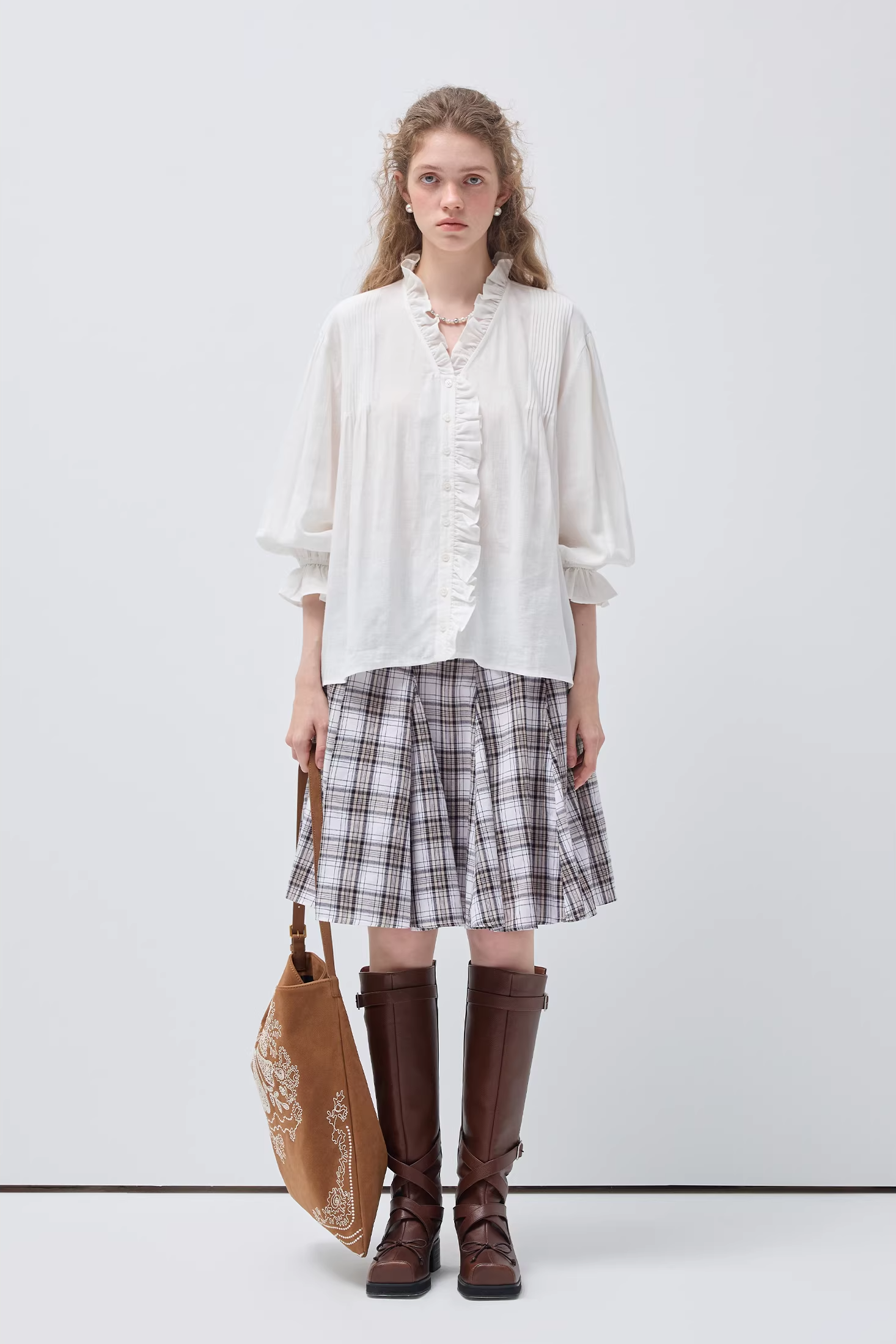 チェック柄コットンパッチワークスカートC3553