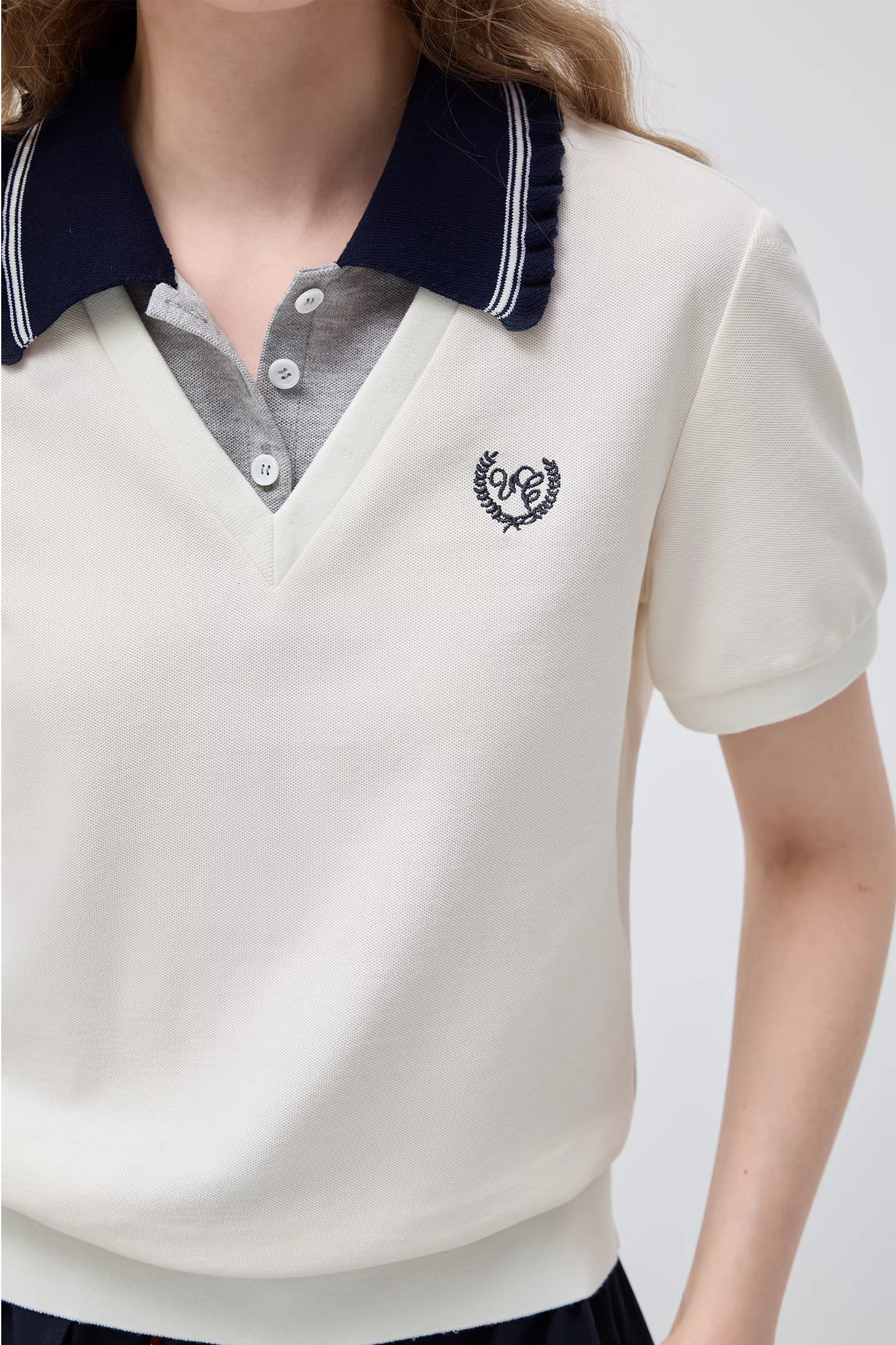 フェイクツーピースコントラストポロシャツC3564