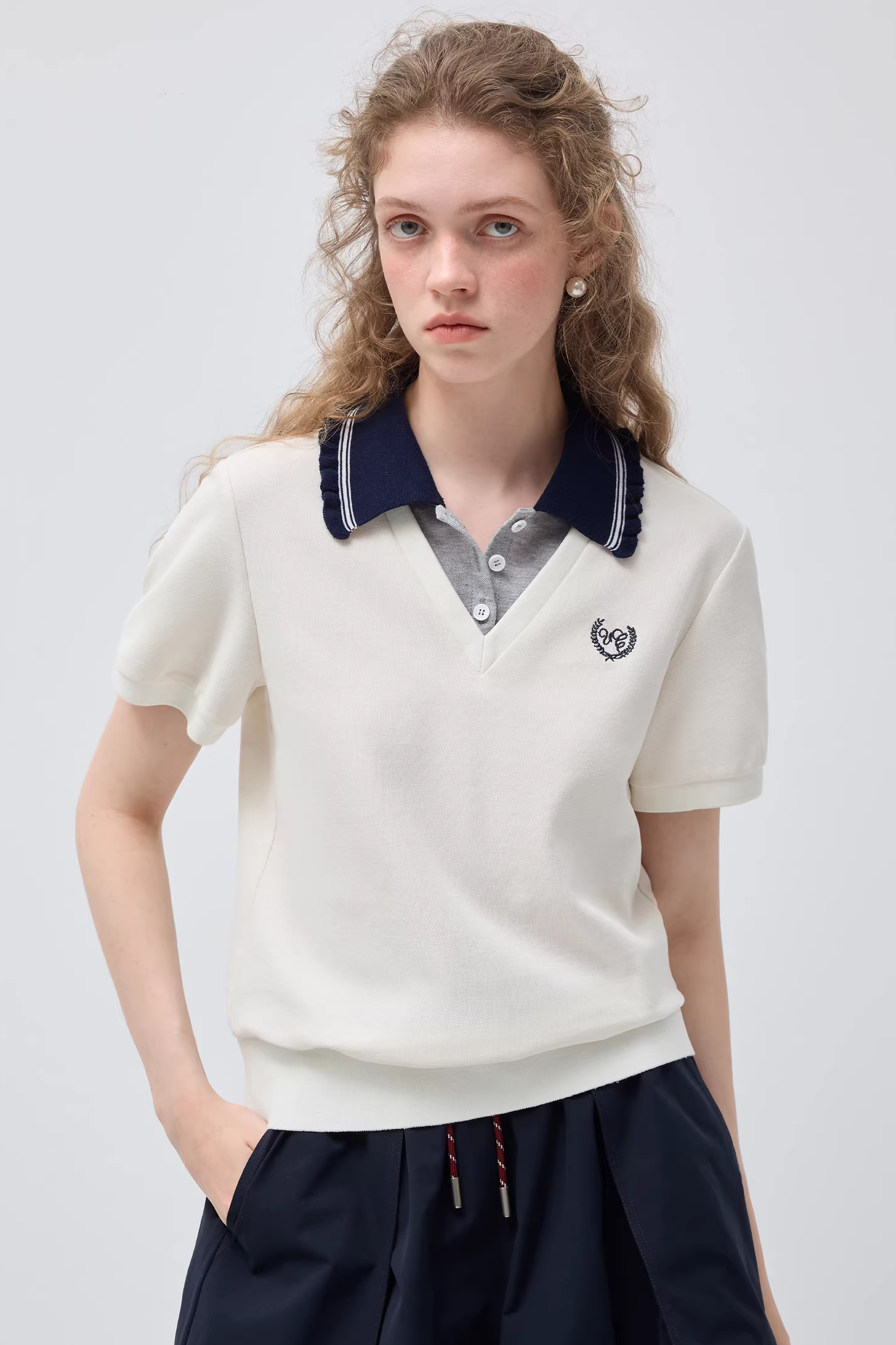 フェイクツーピースコントラストポロシャツC3564