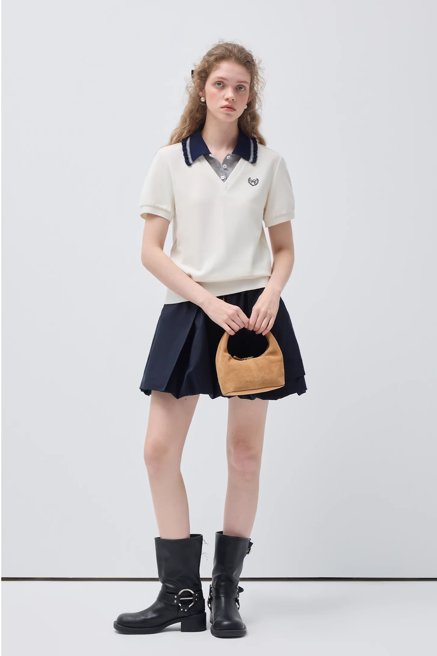 フェイクツーピースコントラストポロシャツC3564