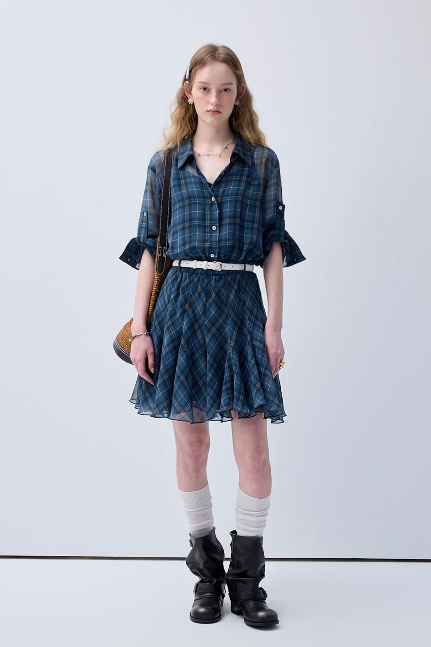 パステルチェックデザインワンピースC3623