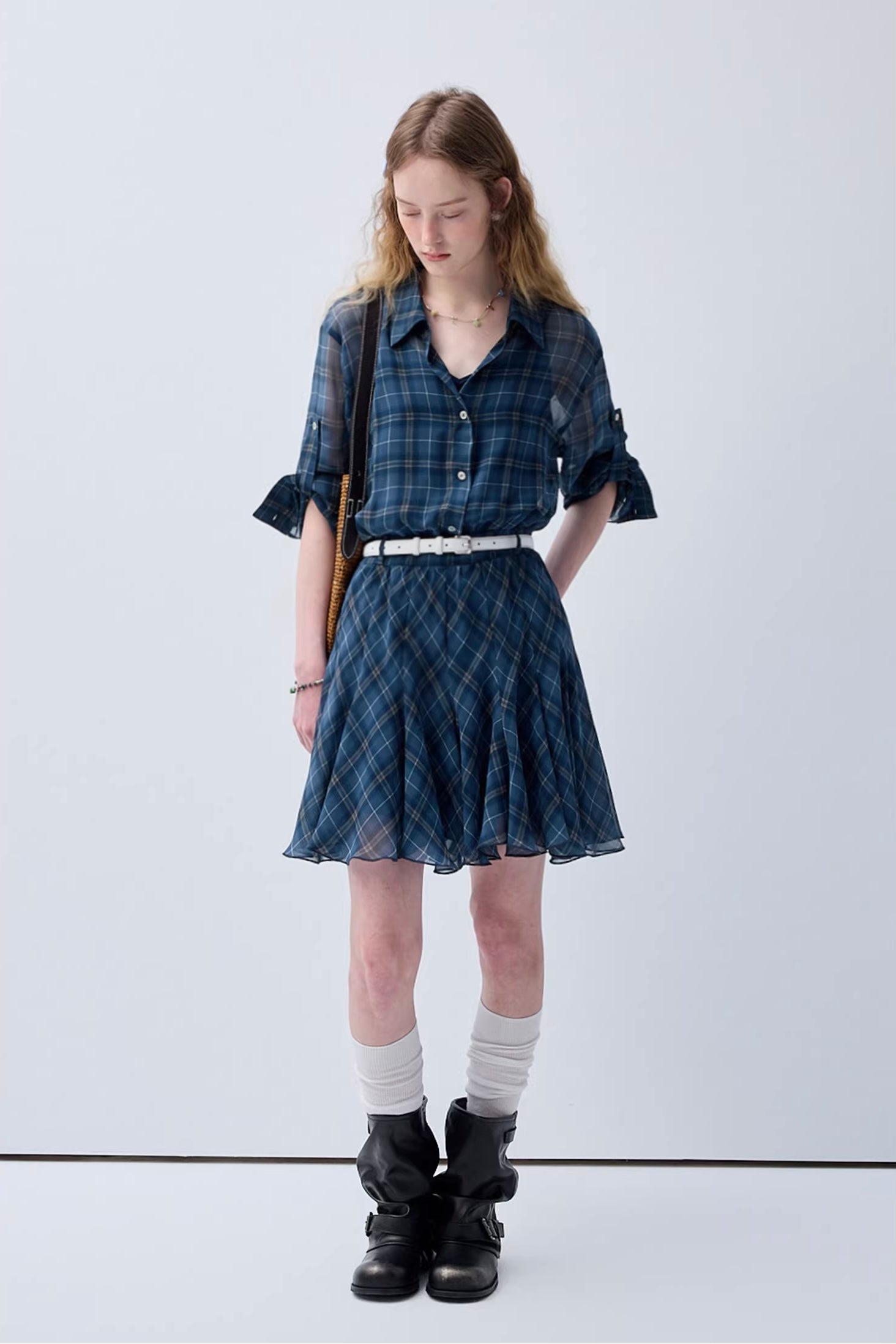 パステルチェックデザインワンピースC3623