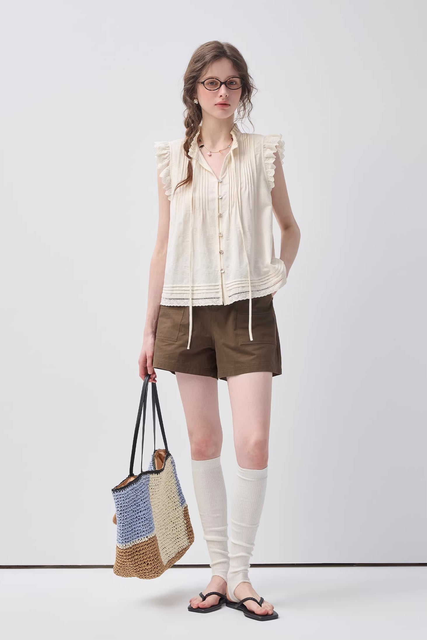 フリルスリーブレースコンビブラウスC3625