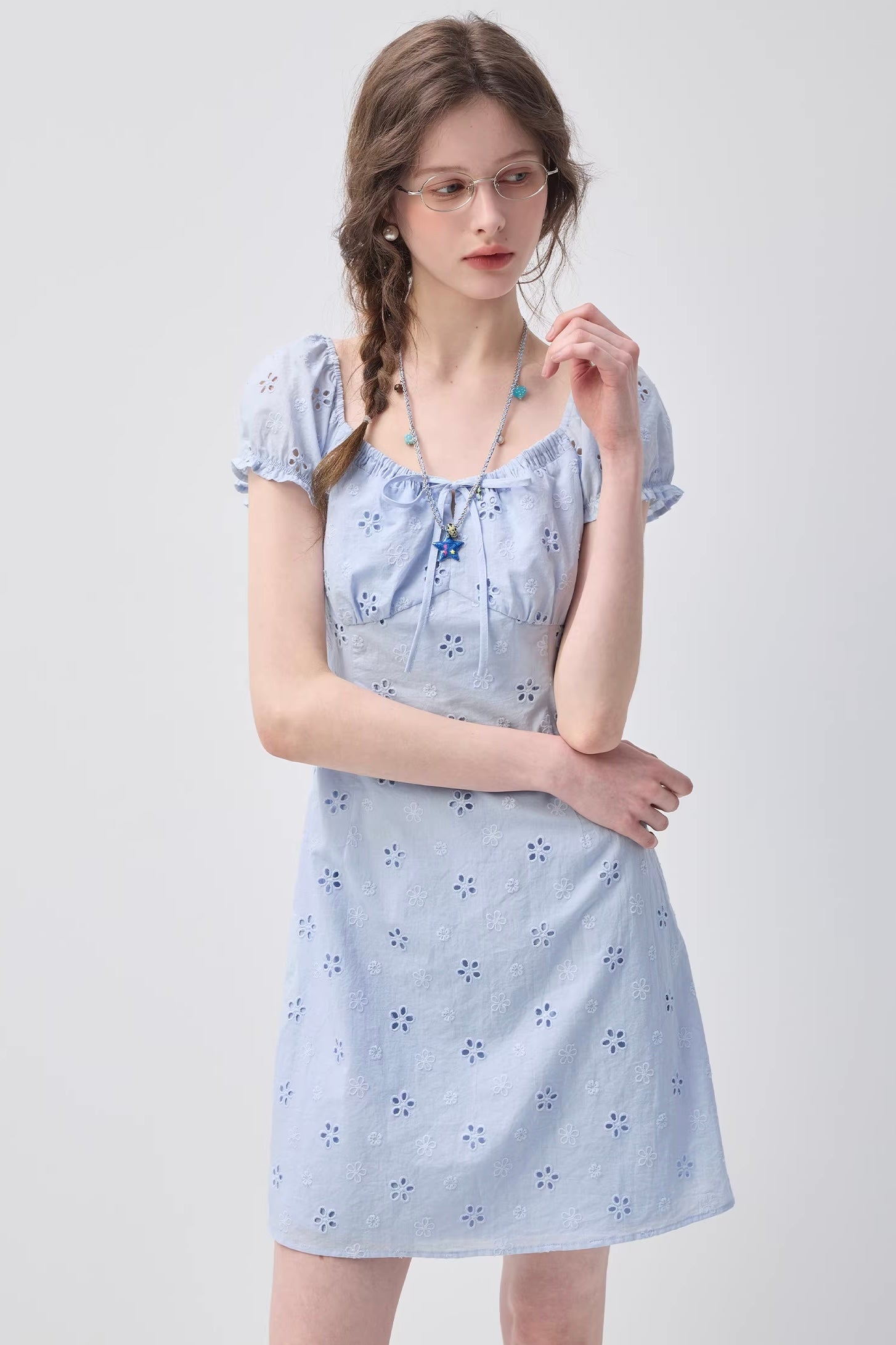 エンブロイダリースクエアネックドレスC3628