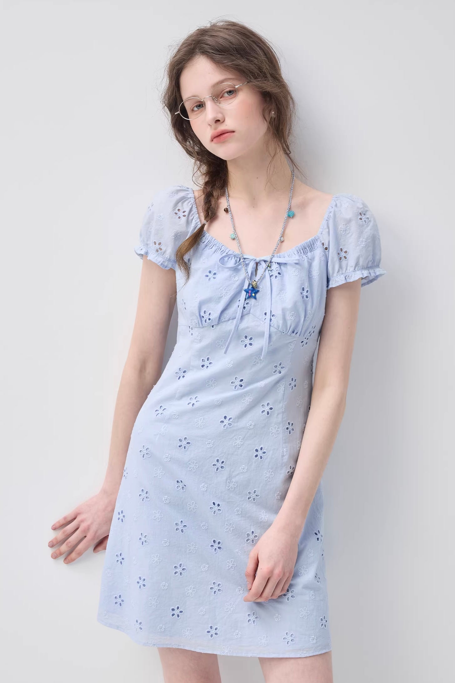 エンブロイダリースクエアネックドレスC3628