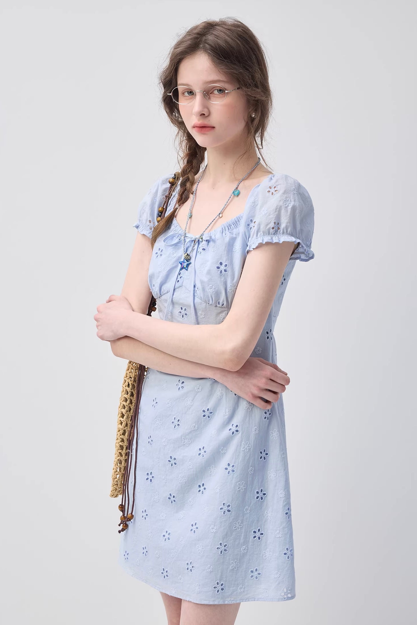 エンブロイダリースクエアネックドレスC3628