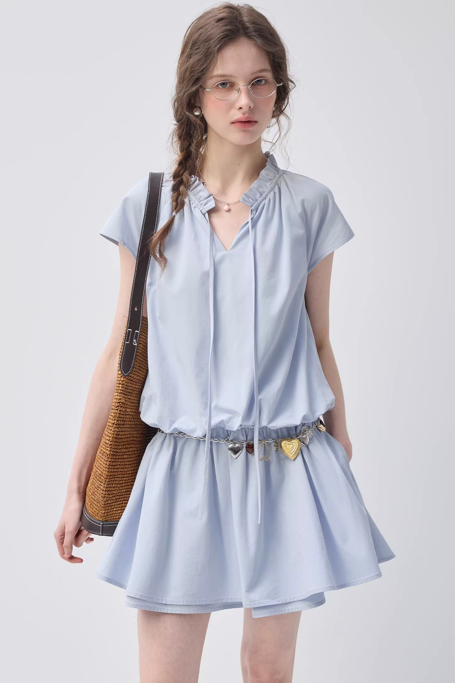 リボンデザインバルーンシルエットワンピースC3637