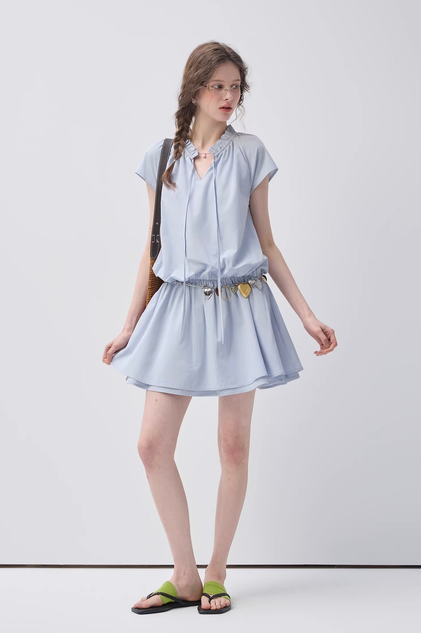 リボンデザインバルーンシルエットワンピースC3637