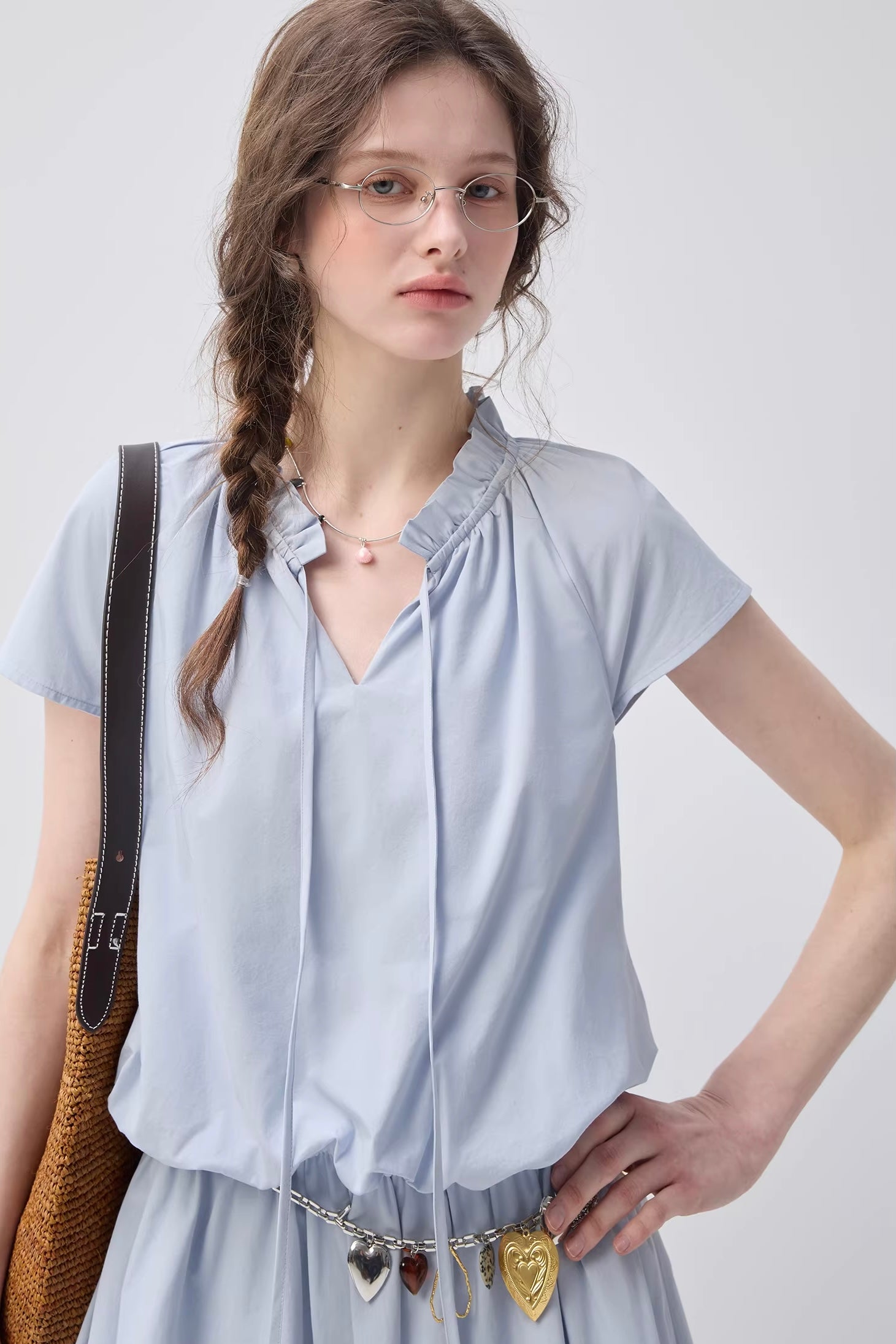 リボンデザインバルーンシルエットワンピースC3637