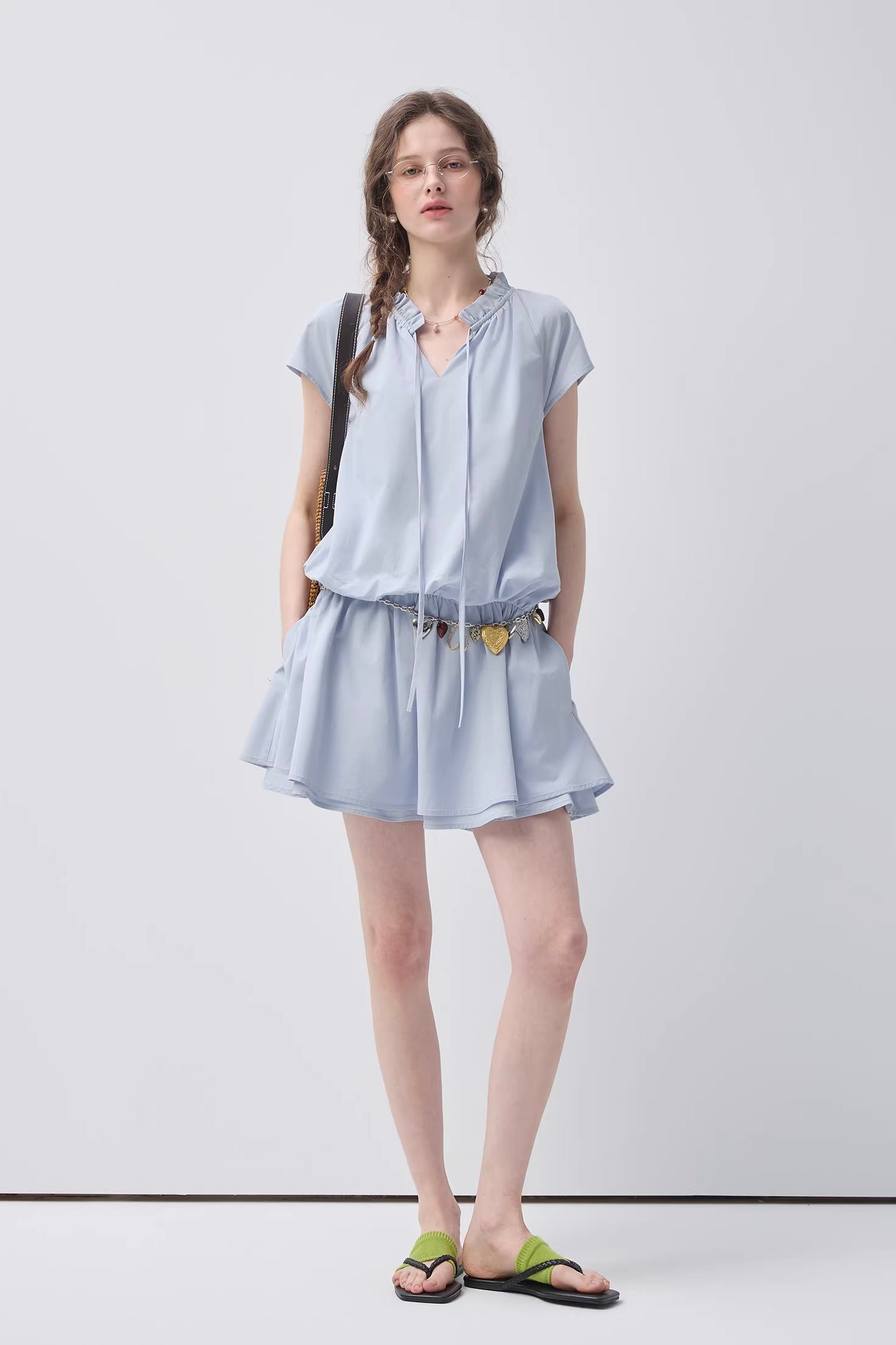 リボンデザインバルーンシルエットワンピースC3637