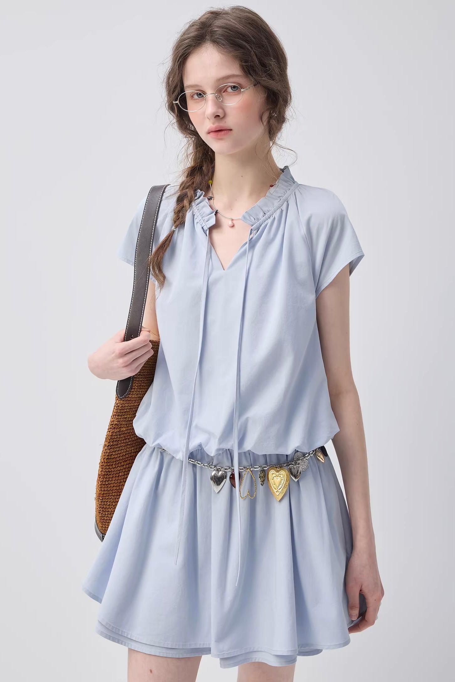 リボンデザインバルーンシルエットワンピースC3637