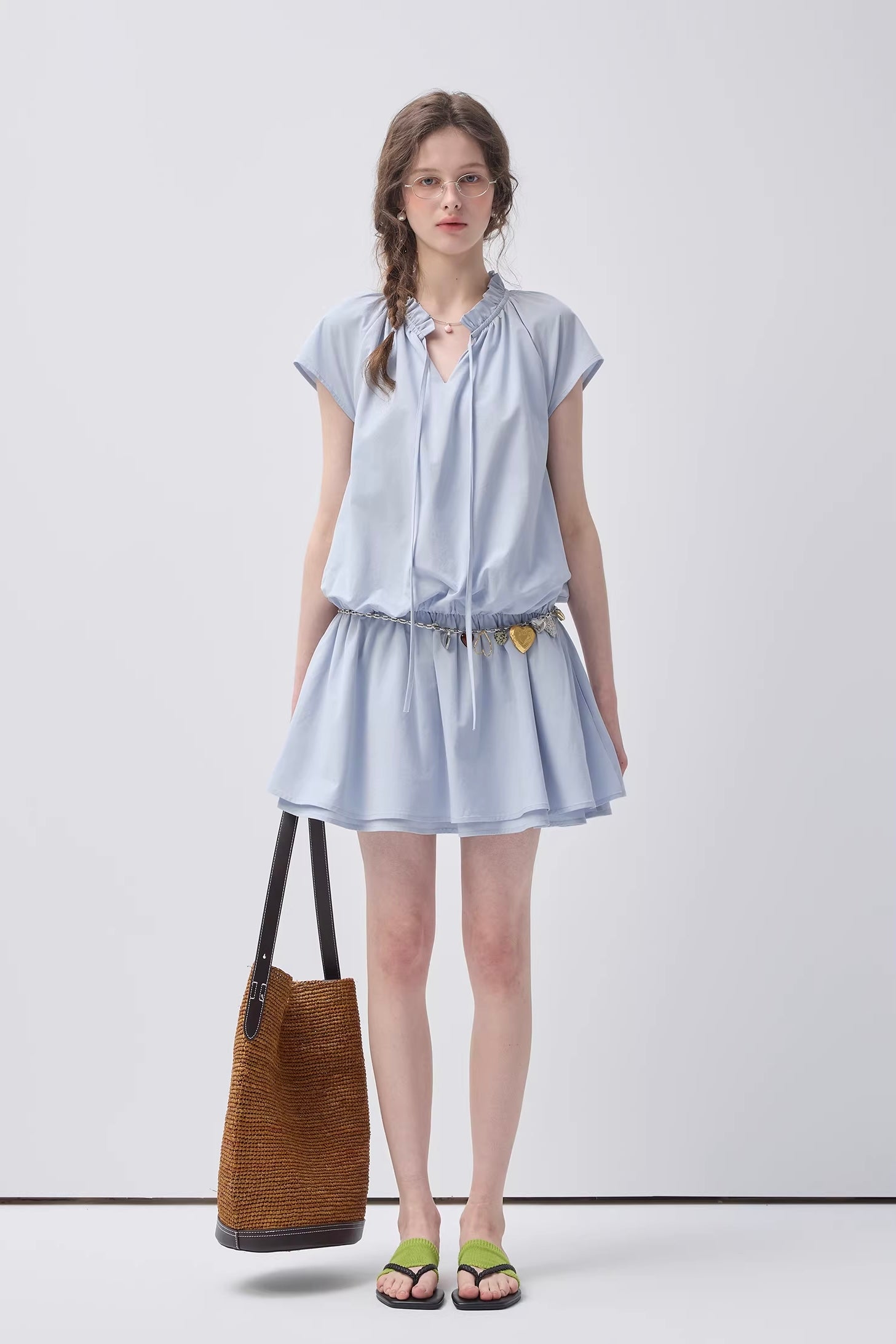 リボンデザインバルーンシルエットワンピースC3637