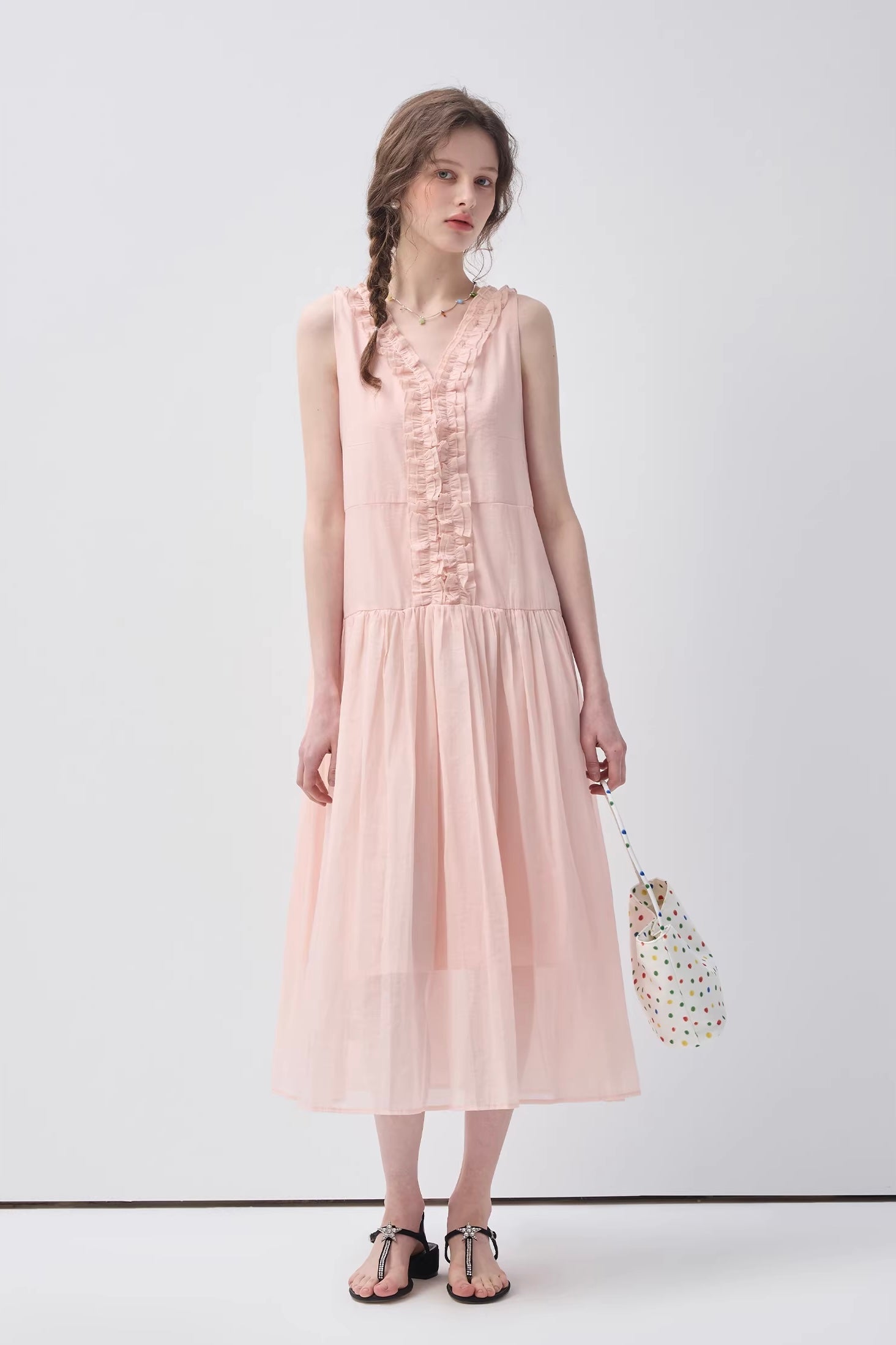 パステルノースリーブフリルドレスC3639