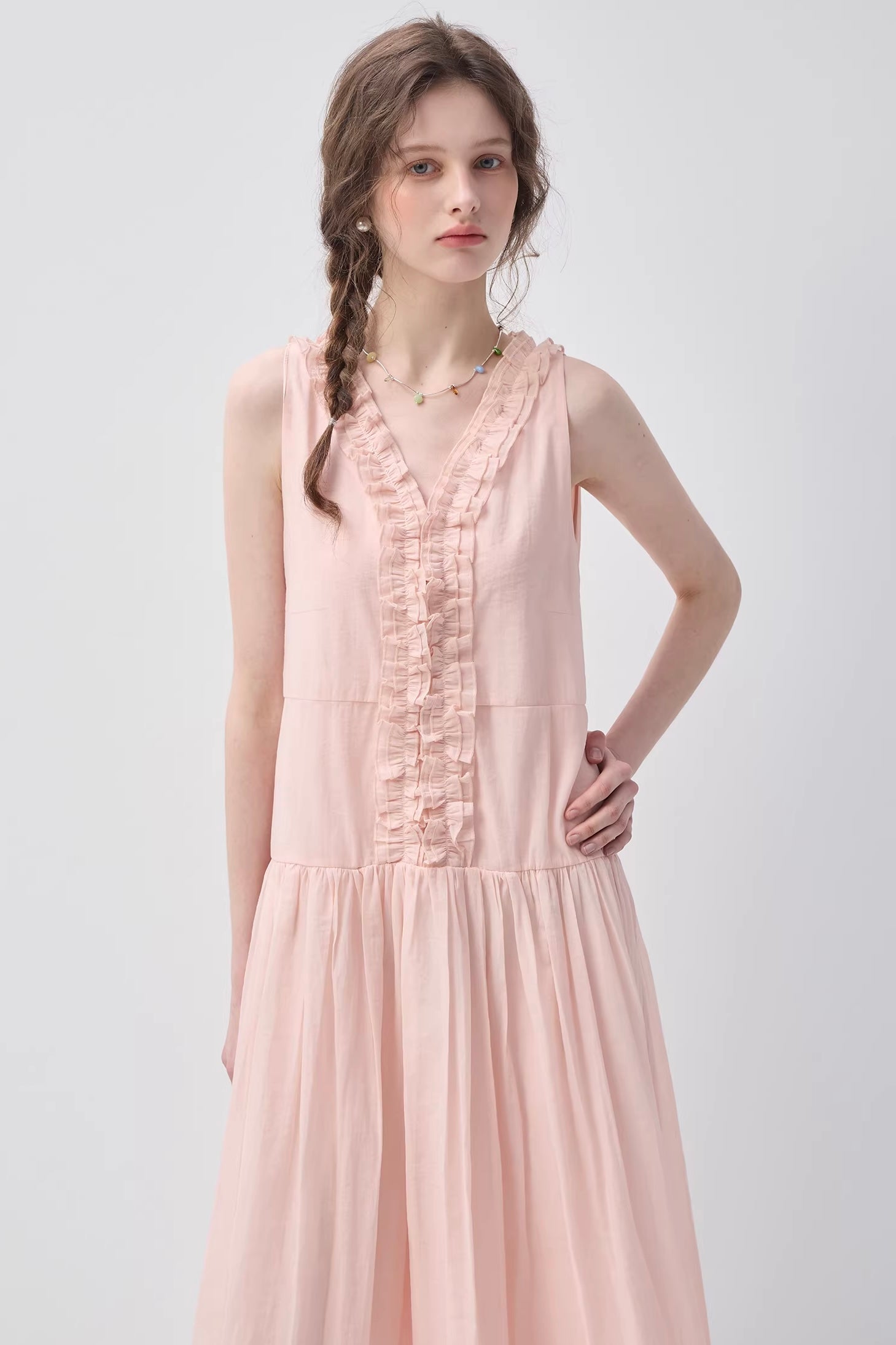 パステルノースリーブフリルドレスC3639