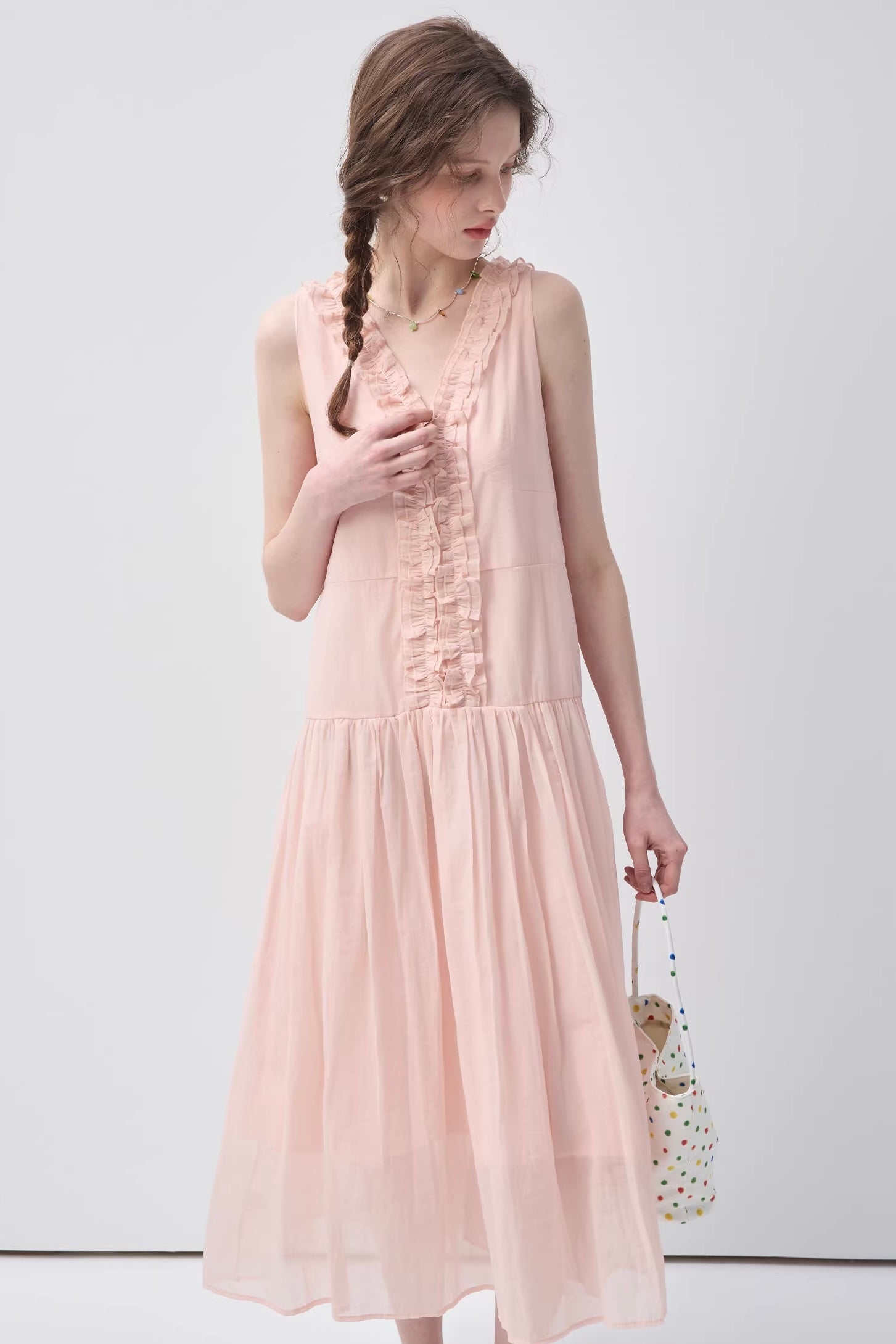 パステルノースリーブフリルドレスC3639