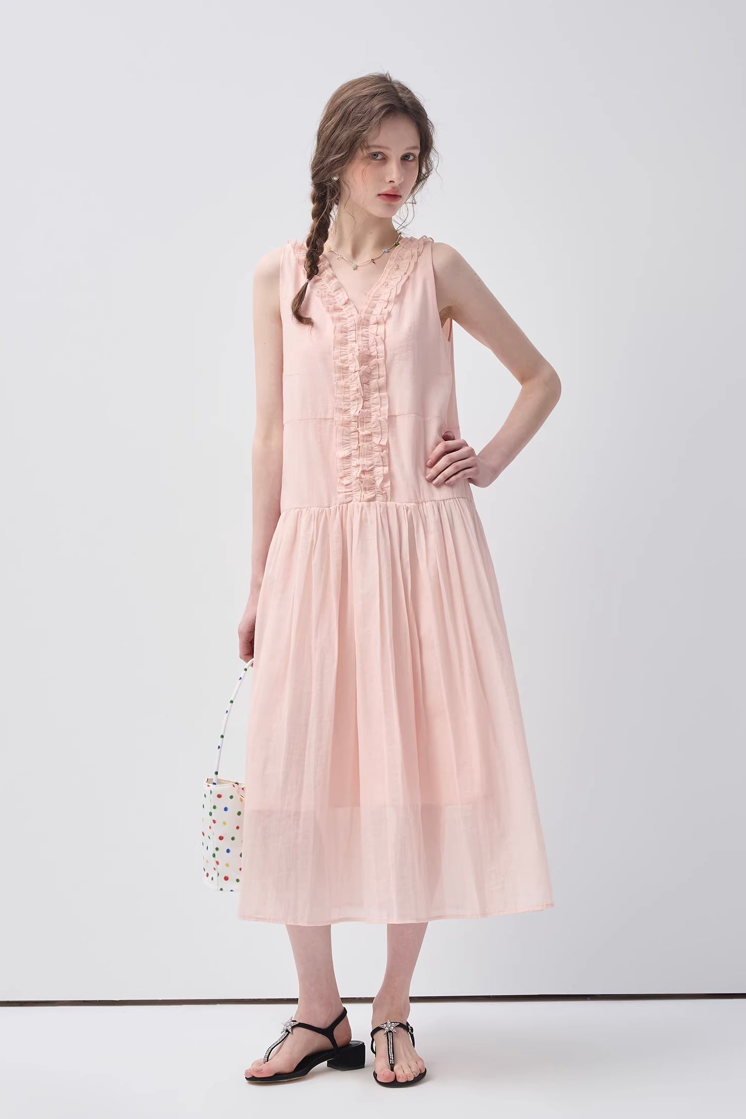 パステルノースリーブフリルドレスC3639