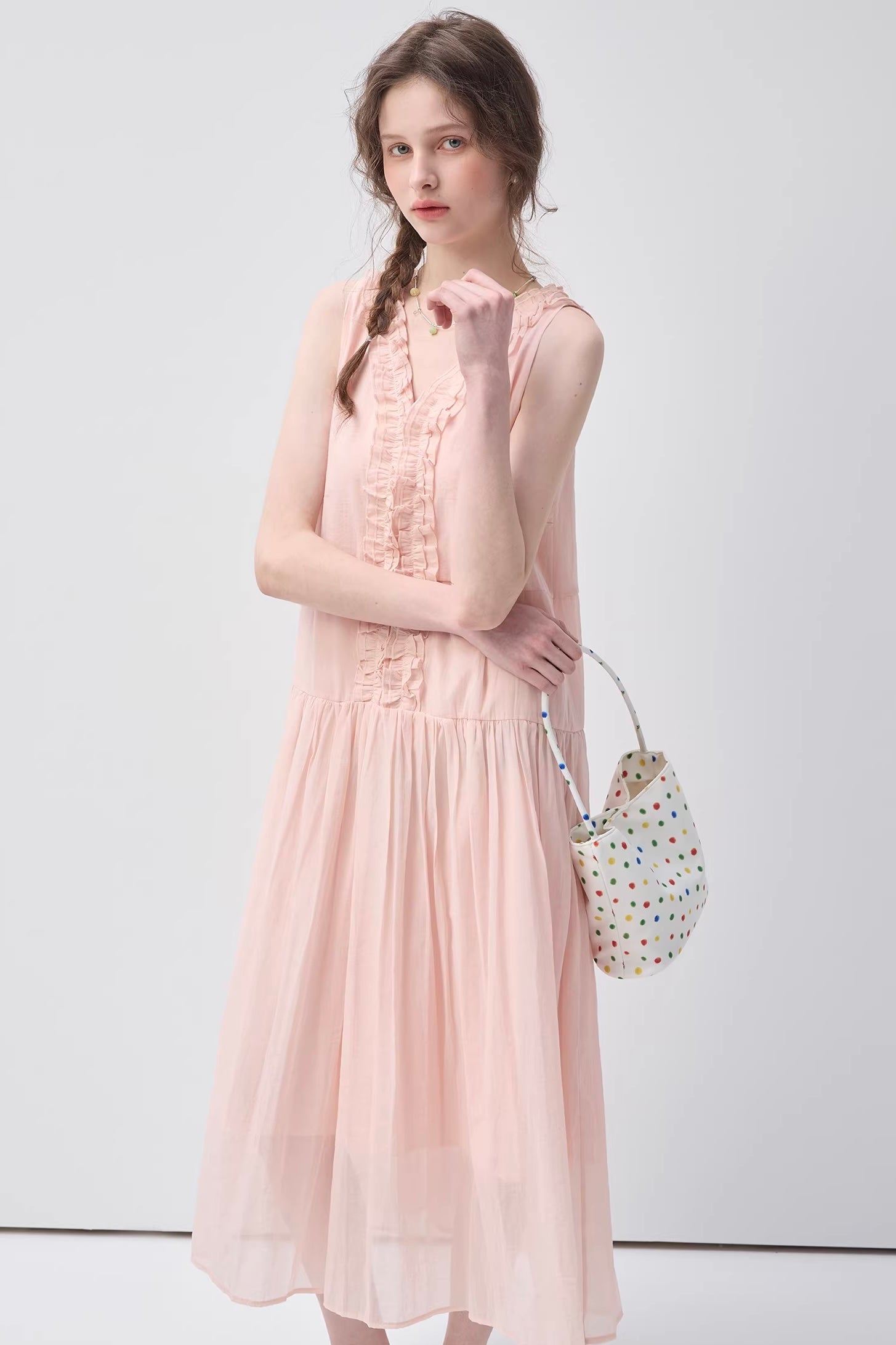 パステルノースリーブフリルドレスC3639