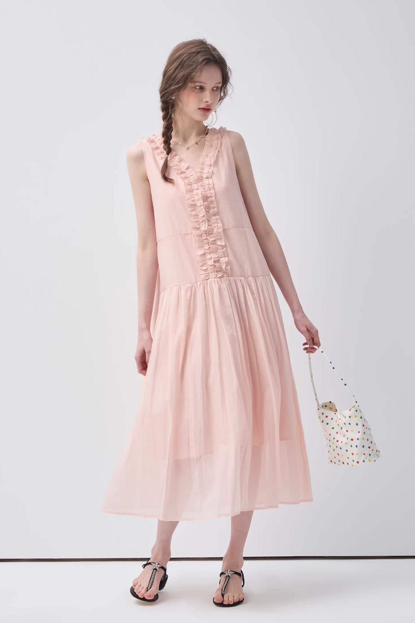 パステルノースリーブフリルドレスC3639
