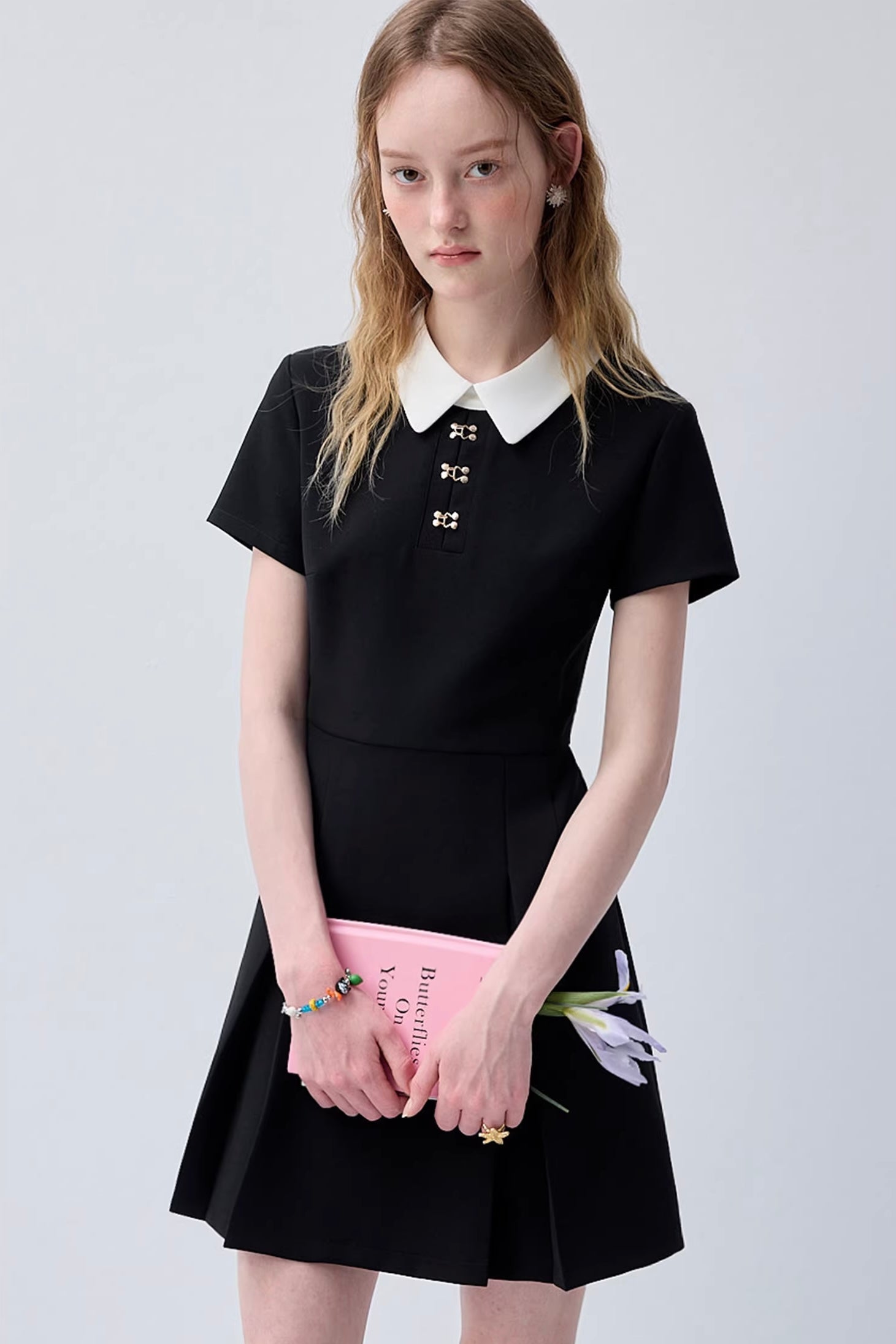 プレッピームードドールカラーブラックワンピースC3641