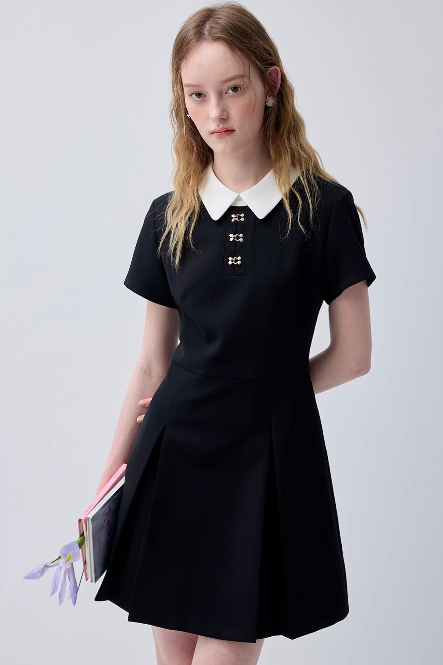 プレッピームードドールカラーブラックワンピースC3641