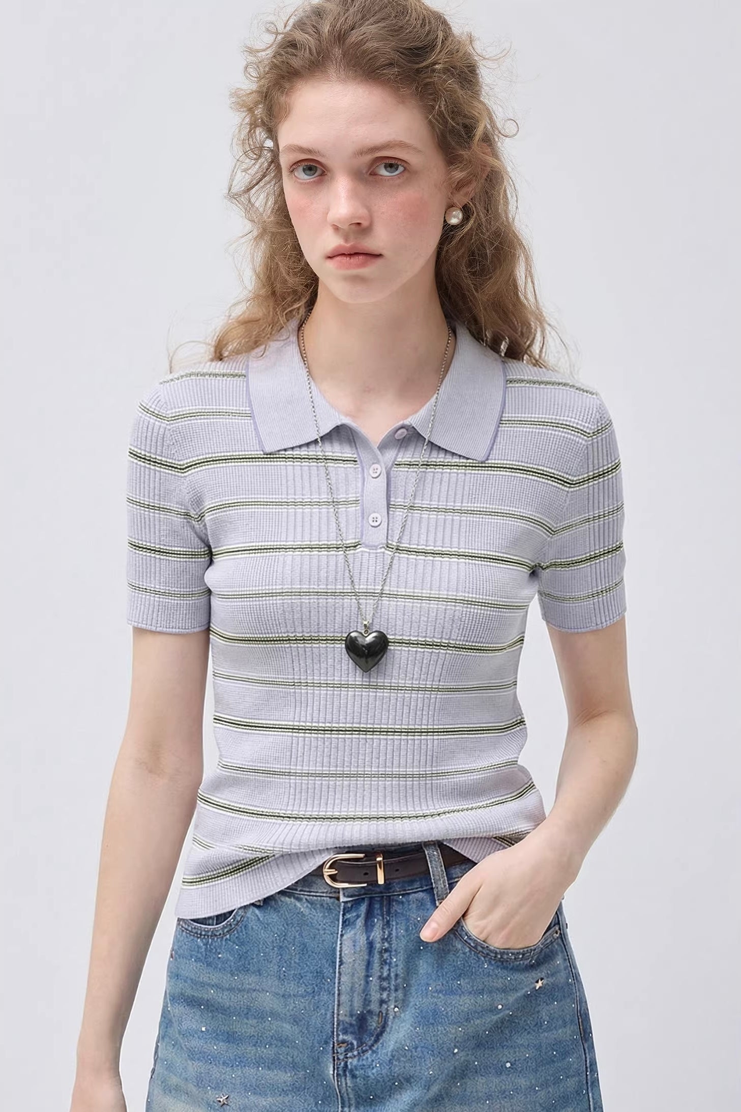 ストライプポロカラートップスC3646