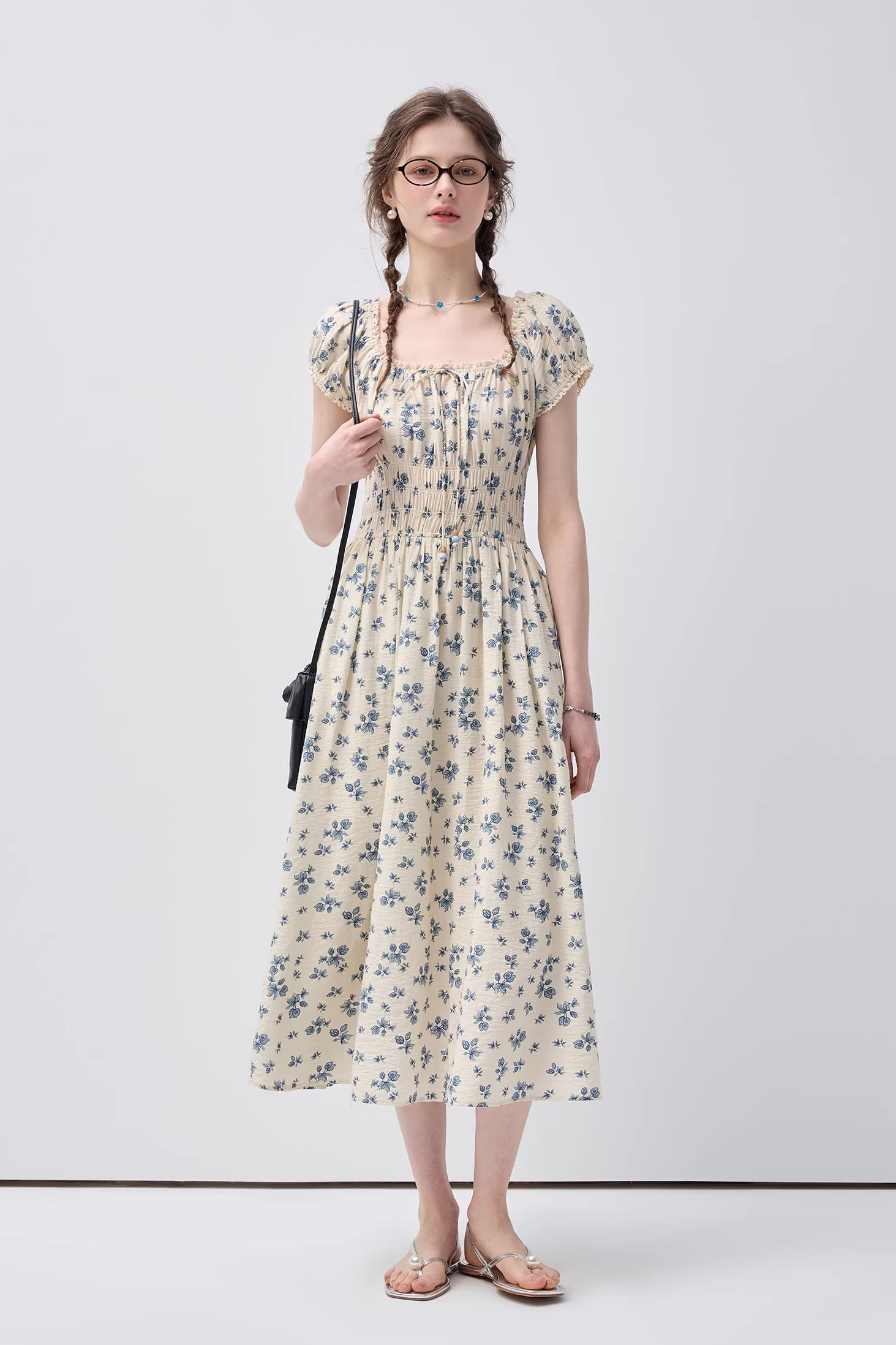 フレンチフラワースクエアネックワンピースC3648