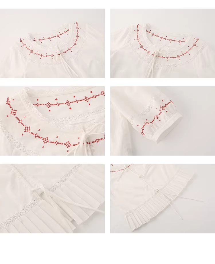 レース×リボン コントラストカラー刺繍ブラウスC3650