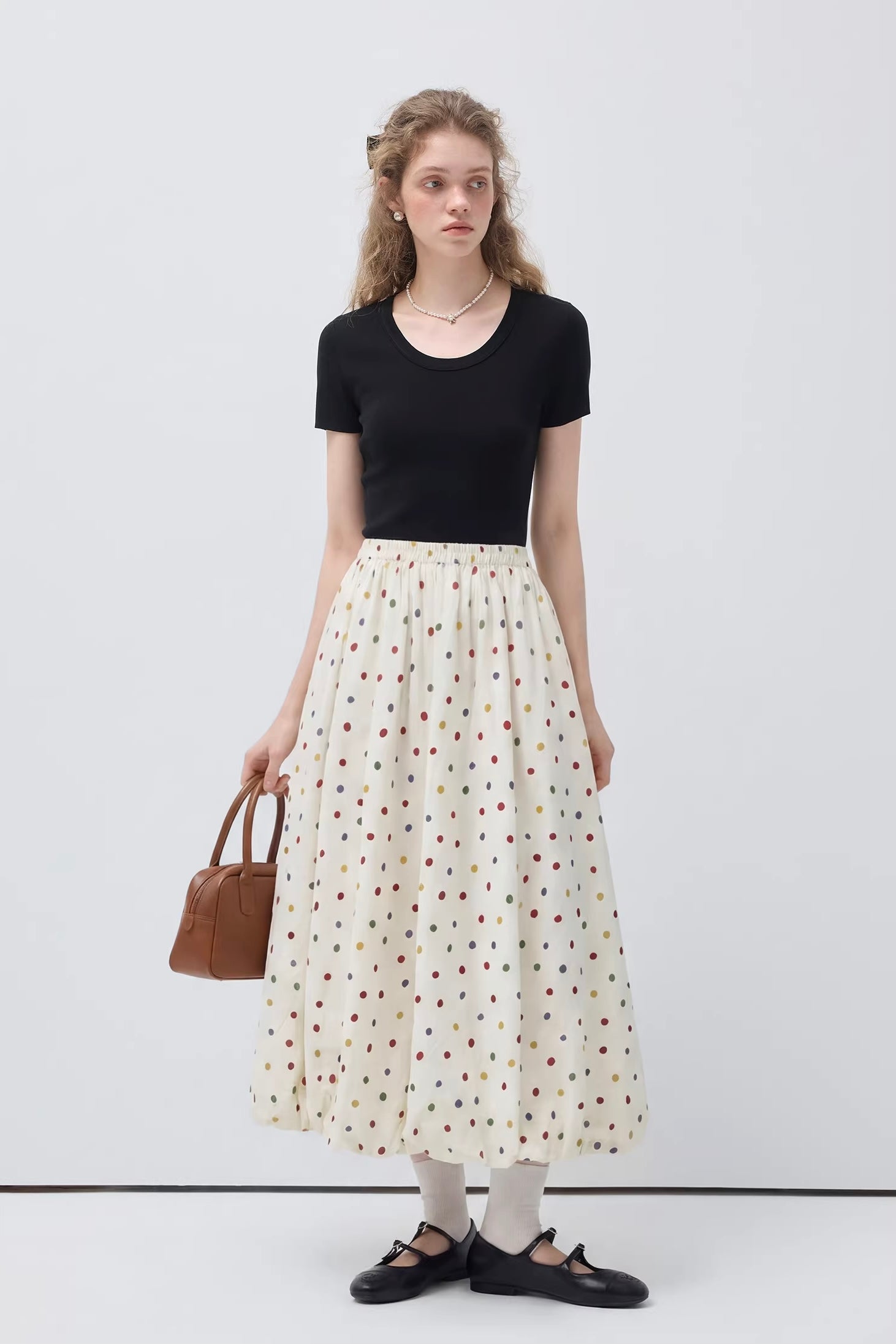 カラードットバルーンスカートC3655