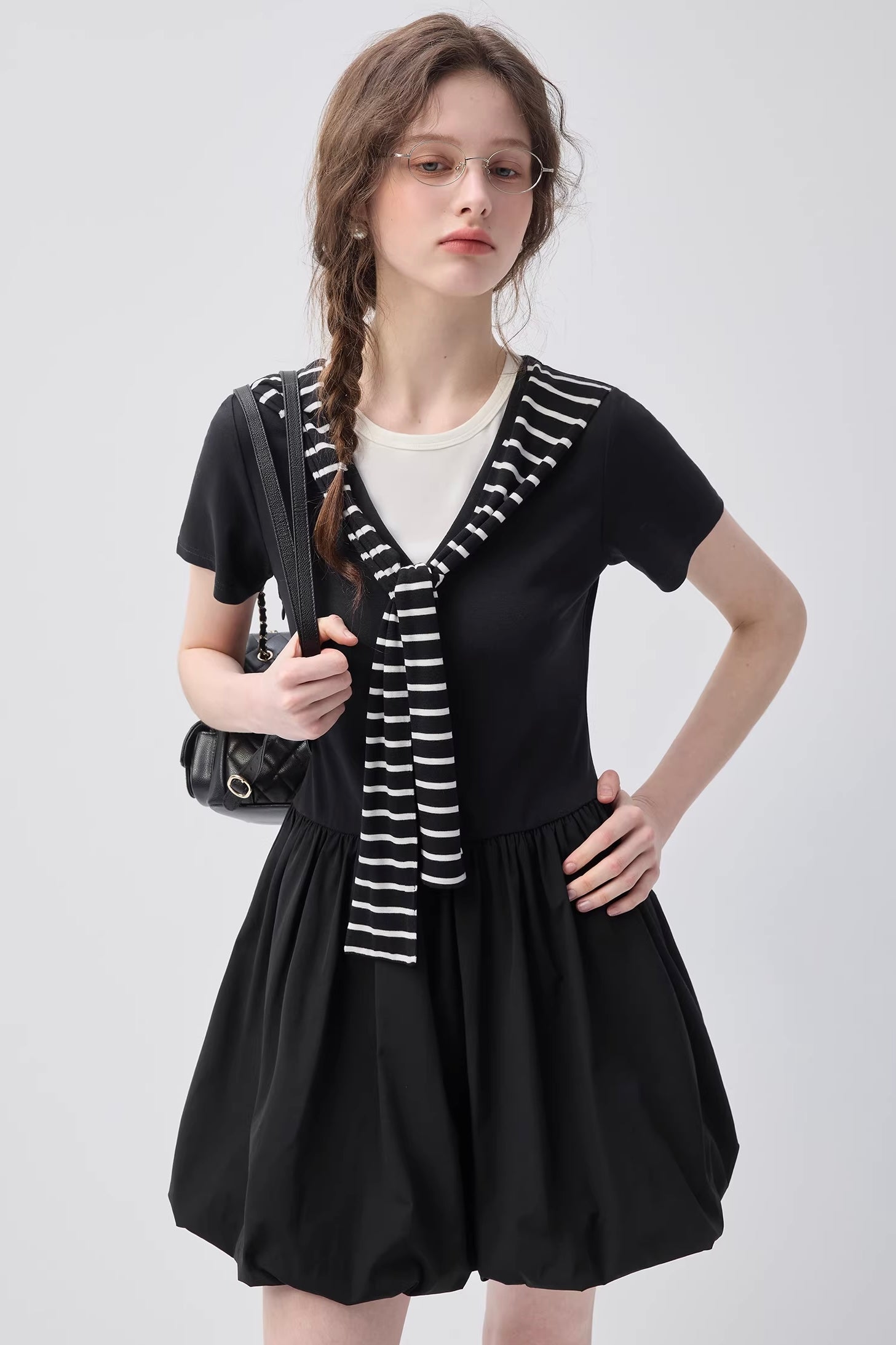 セーラーカラーバルーンワンピースC3656