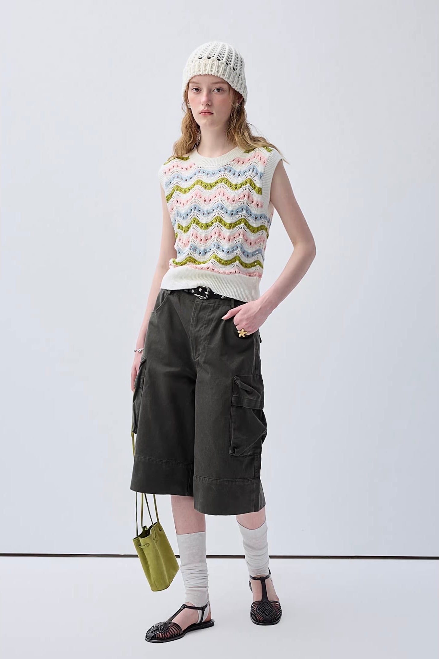 マルチカラーアクセントストライプニットトップスC3656