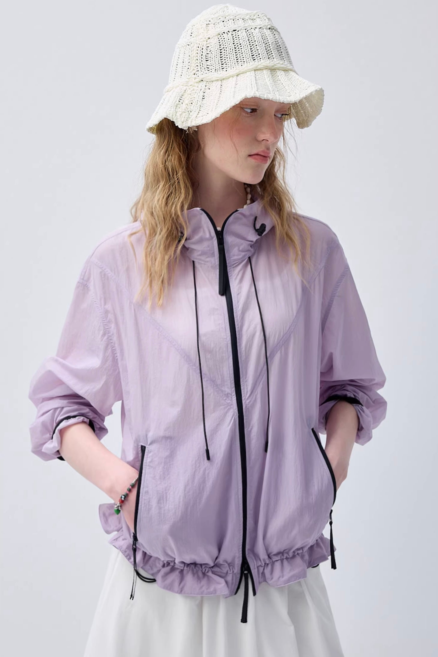 プリーツテクスチャー裾ギャザーデザイン春アウターC3659