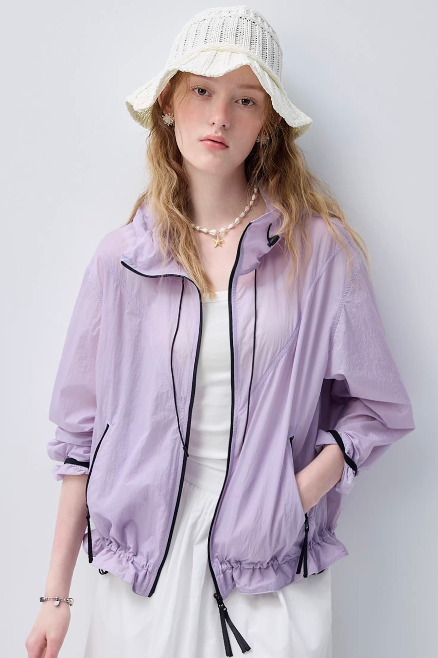 プリーツテクスチャー裾ギャザーデザイン春アウターC3659