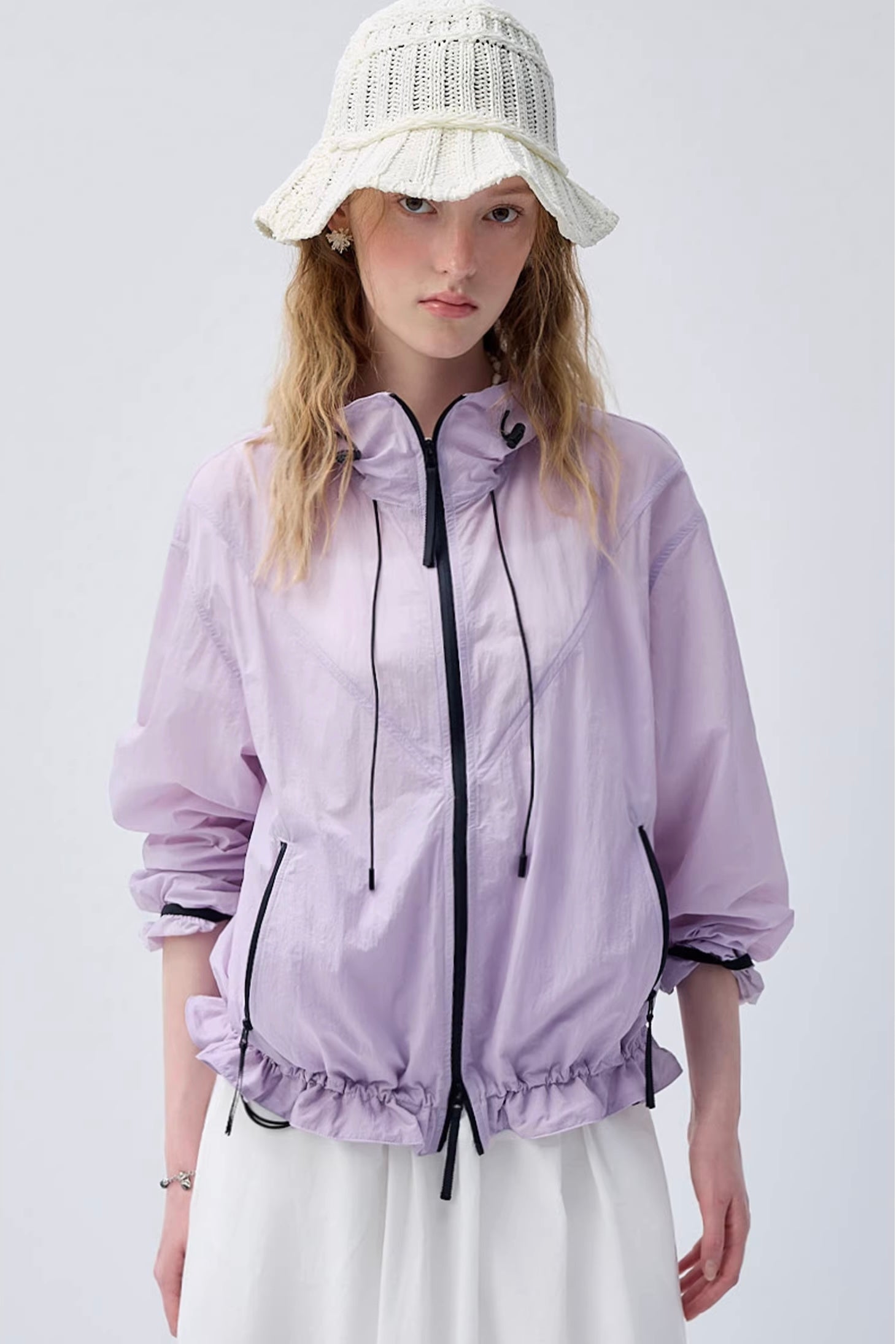 プリーツテクスチャー裾ギャザーデザイン春アウターC3659