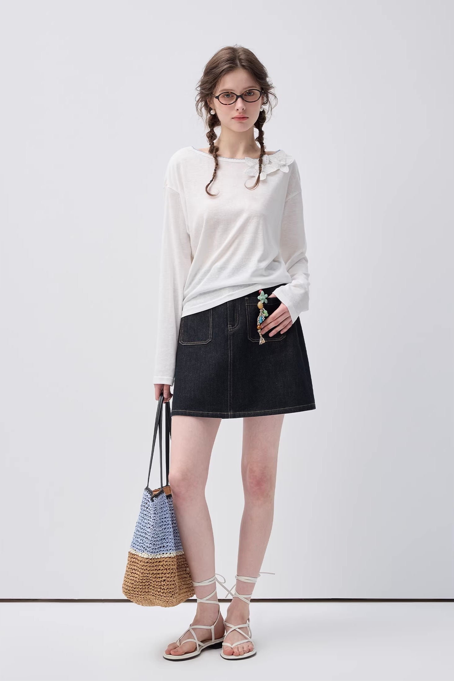 ステッチアクセントデニムミニスカートC3710