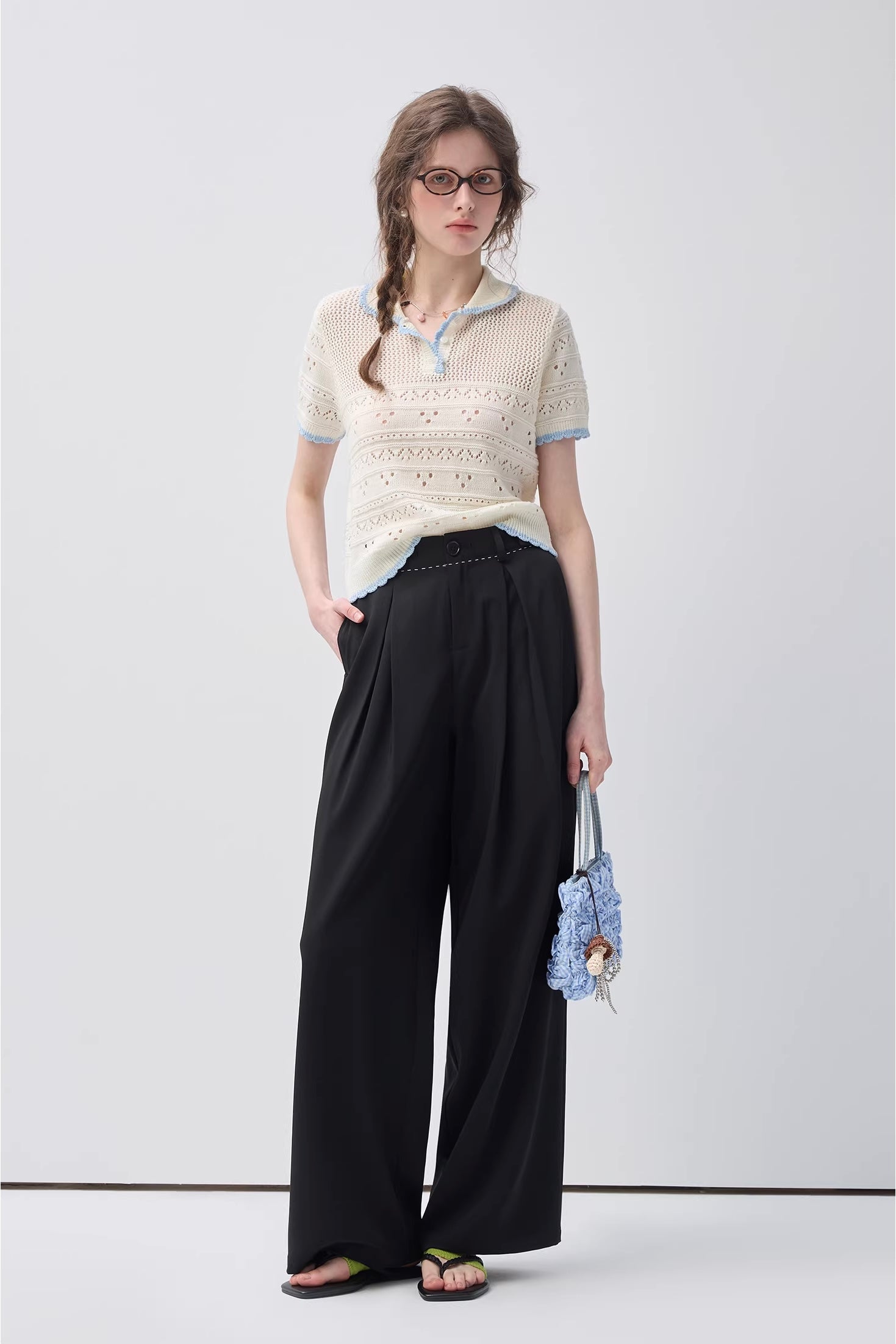 透かし編みクロシェニットトップスC3712