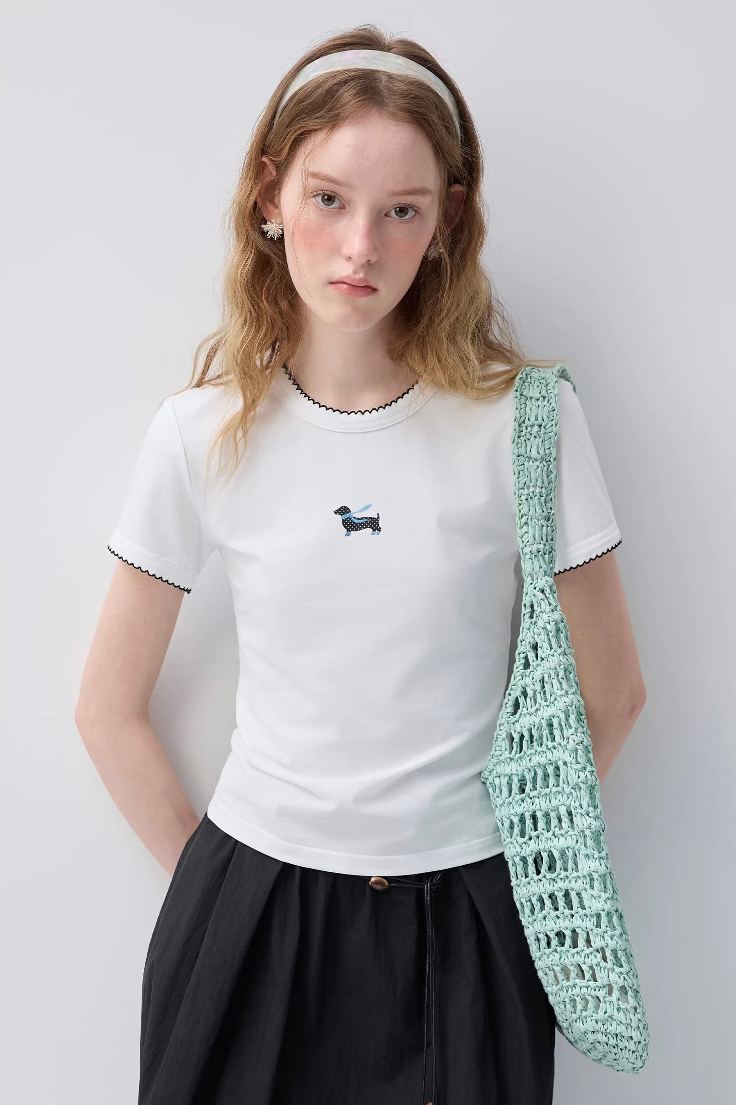 ドッグエンブロイダリーウェーブラインTシャツC3724