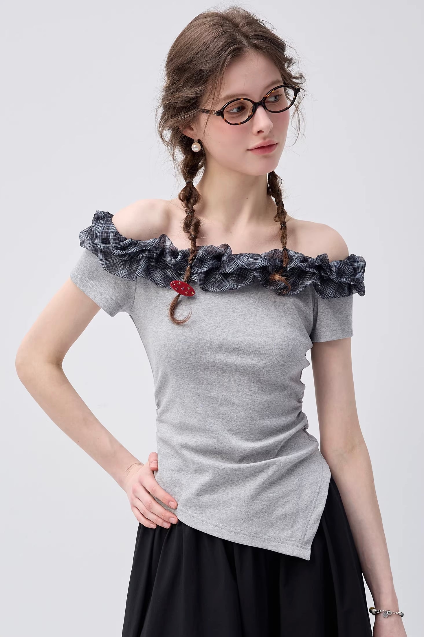 フリルデザインオフショルトップスC3748